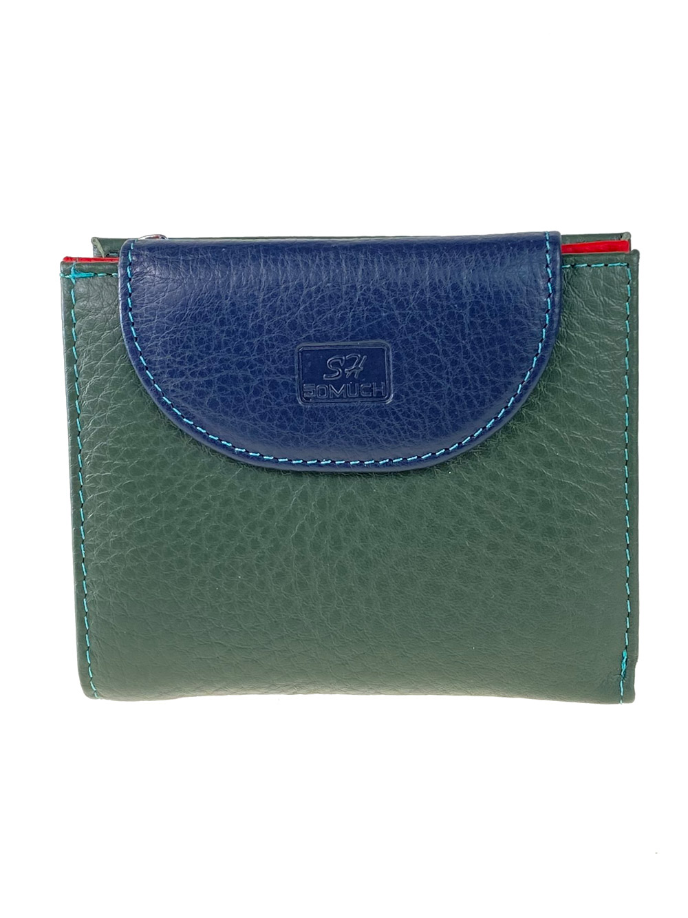На фото 1 - Женский кожаный кошелёк, цвет зелёный с тёмно-синим