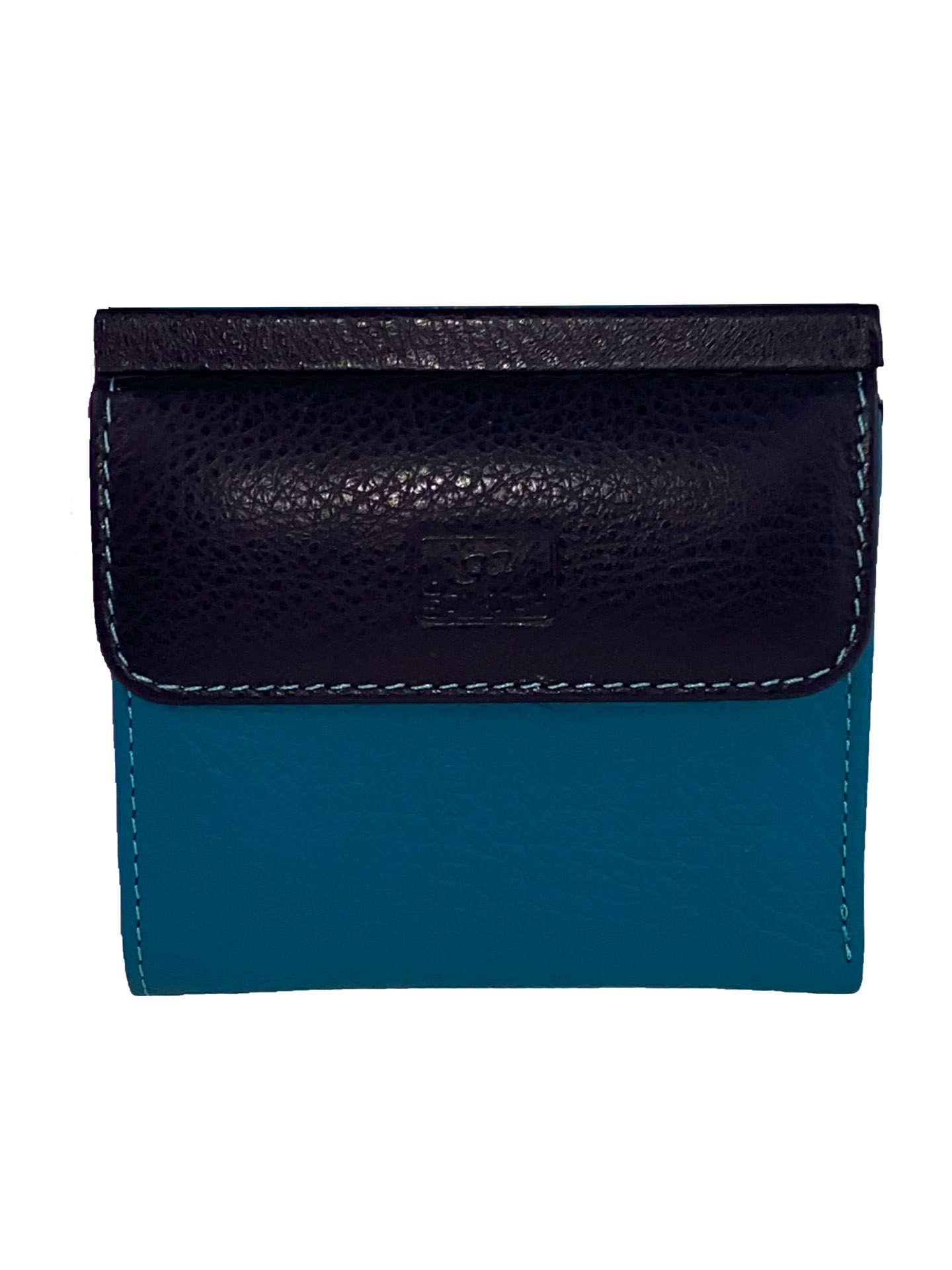 На фото 1 - Маленький женский кошелёк из натуральной кожи, цвет голубой с чёрным