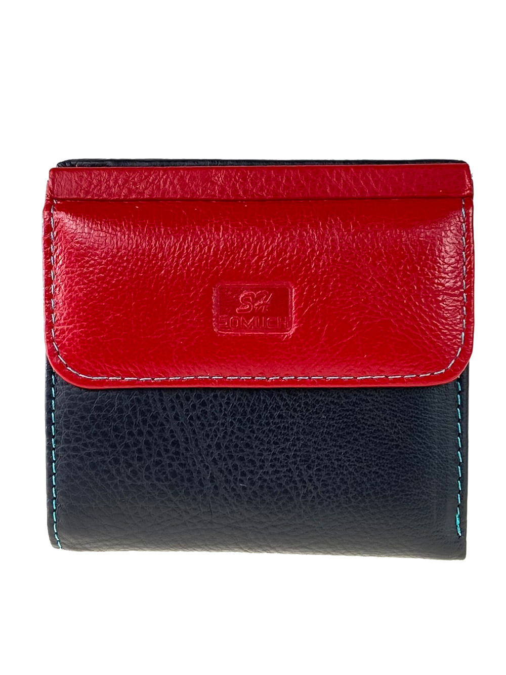 На фото 1 - Женский кошелёк из фактурной натуральной кожи, цвет чёрный с красным