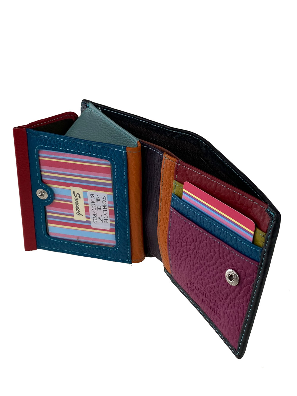 На фото 2 - Женский кошелёк из фактурной натуральной кожи, цвет чёрный с красным