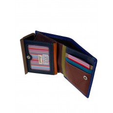 На фото 2 - Женский кошелёк из фактурной натуральной кожи, цвет синий с бежевым