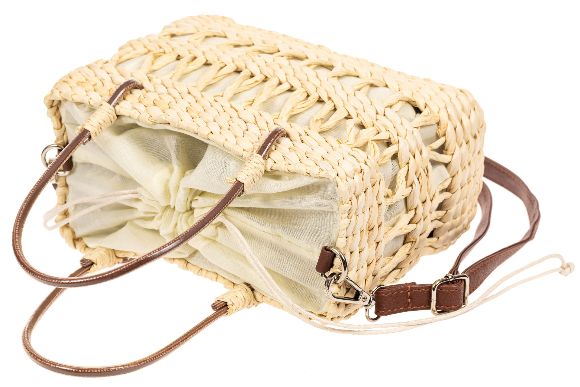 На фото 4 - Сумка из соломы оригинального плетения, цвет слоновой кости