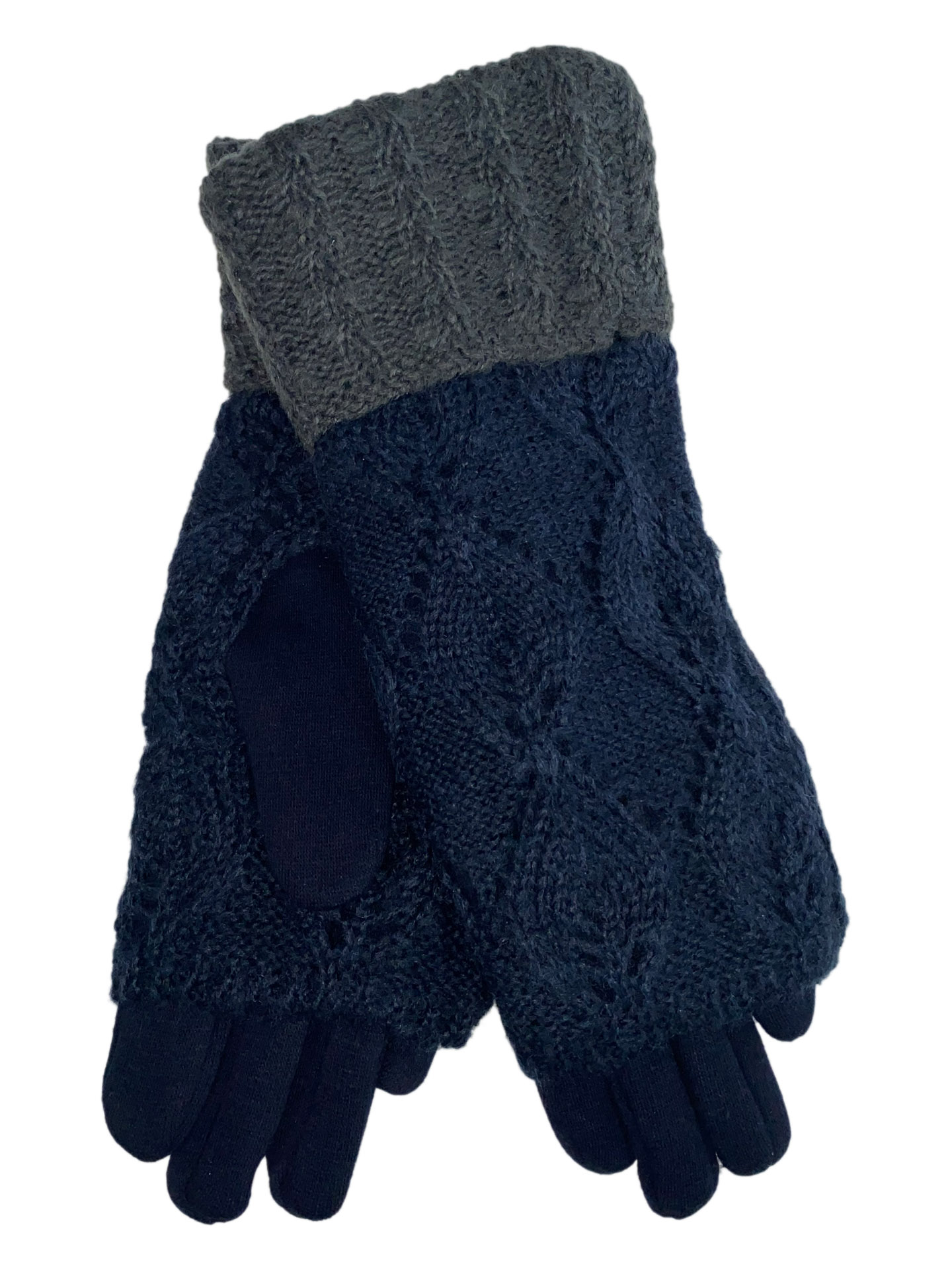 На фото 1 - Текстильные перчатки с шерстяными митенками, цвет тёмно-синий