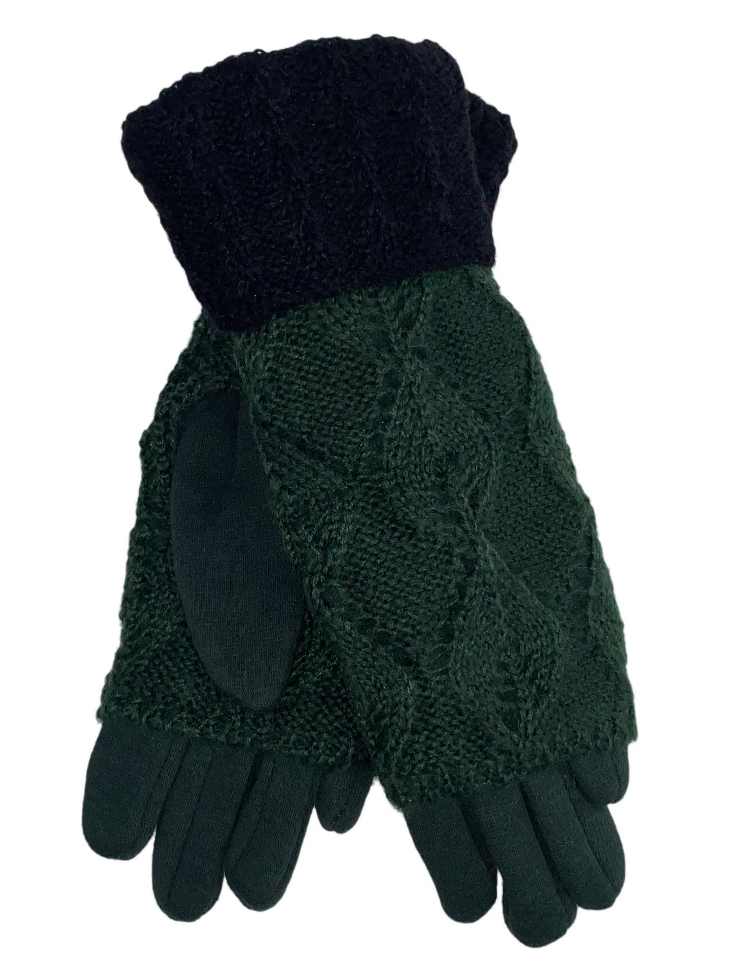 На фото 1 - Текстильные перчатки с шерстяными митенками, цвет тёмно-зелёный