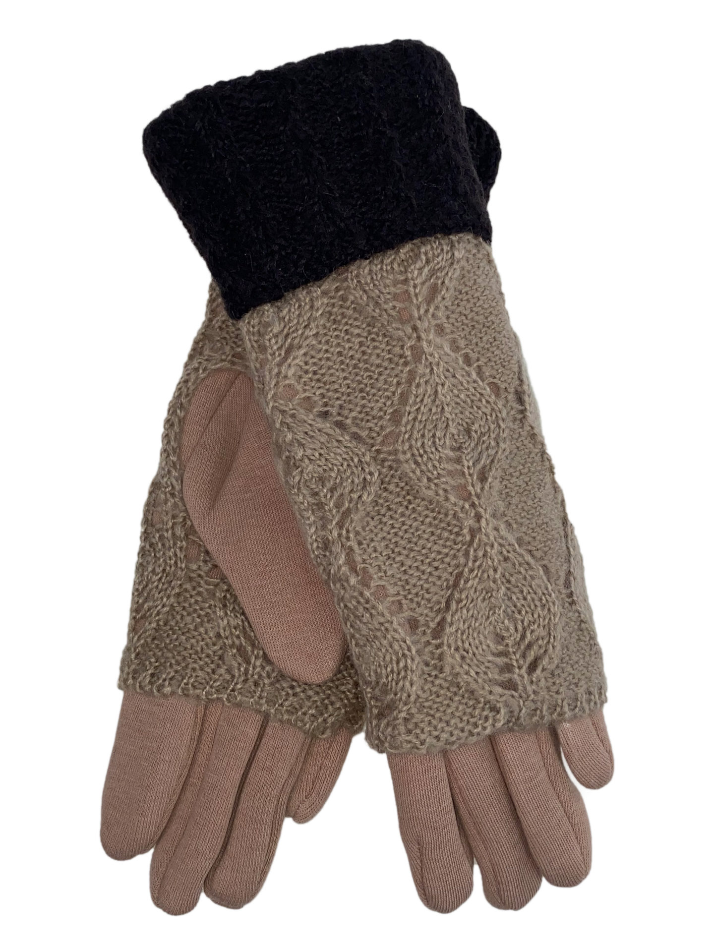 На фото 1 - Текстильные перчатки с шерстяными митенками, цвет песочный