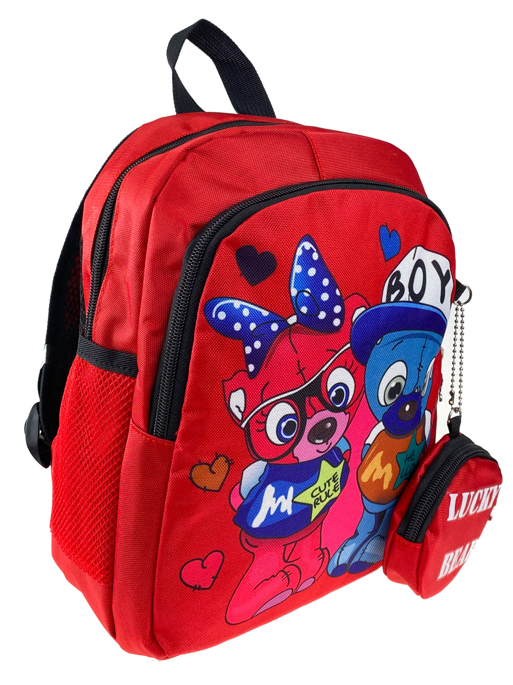На фото 1 - Рюкзачок детский с милым принтом, цвет красный