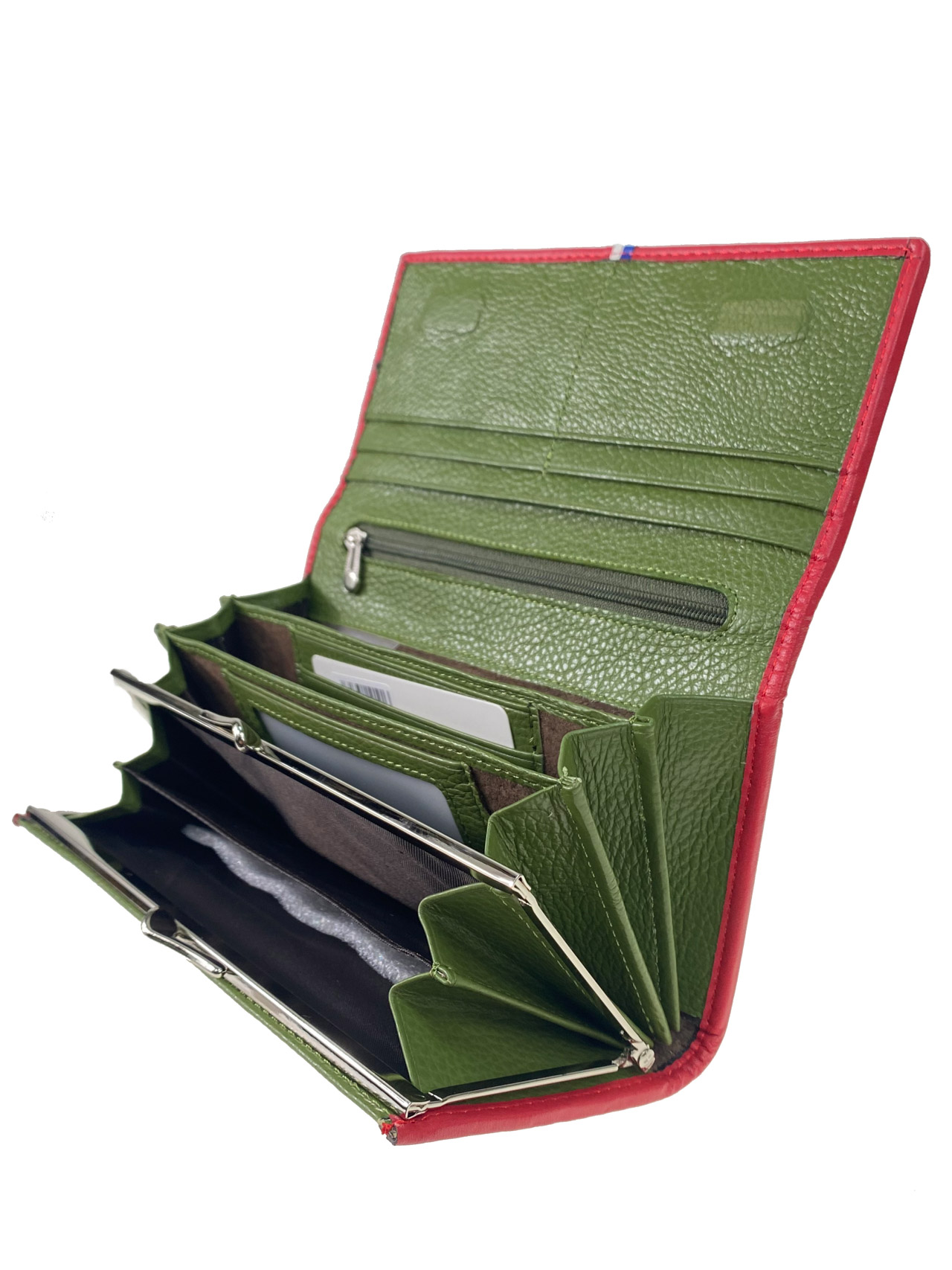 На фото 2 - Женское портмоне из мягкой натуральной кожи,  цвет  зеленый