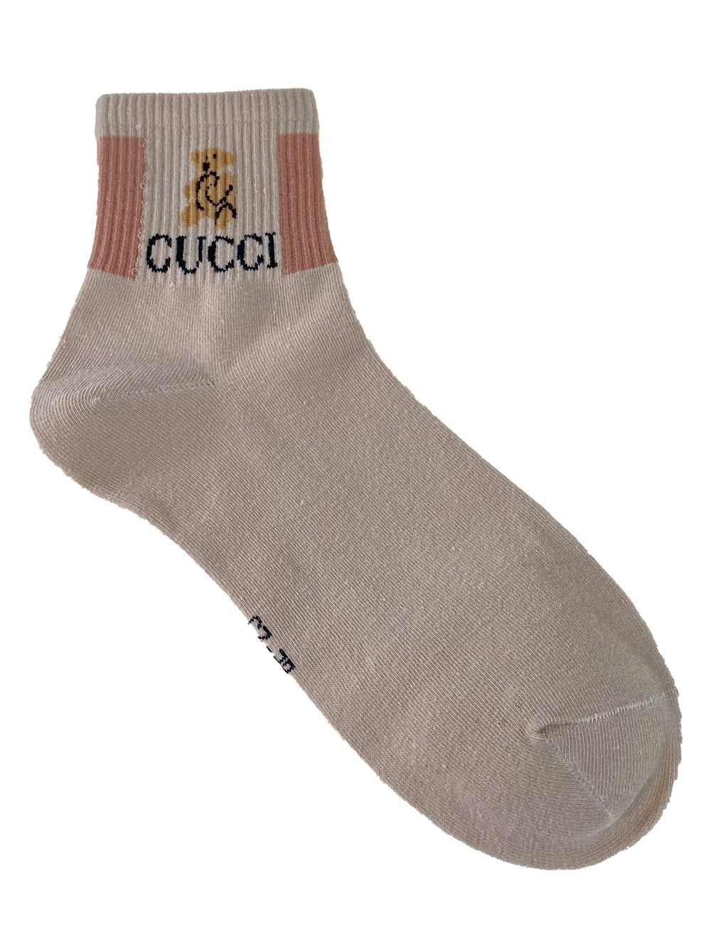 На фото 1 - Женские носки с резинкой и принтом, цвет кремовый