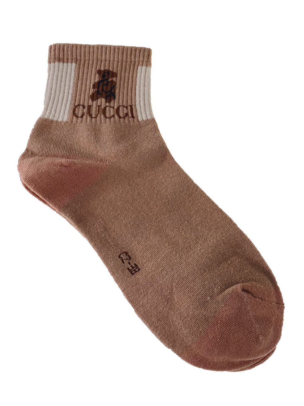На фото 1 - Женские носки с резинкой и принтом, цвет бежевый