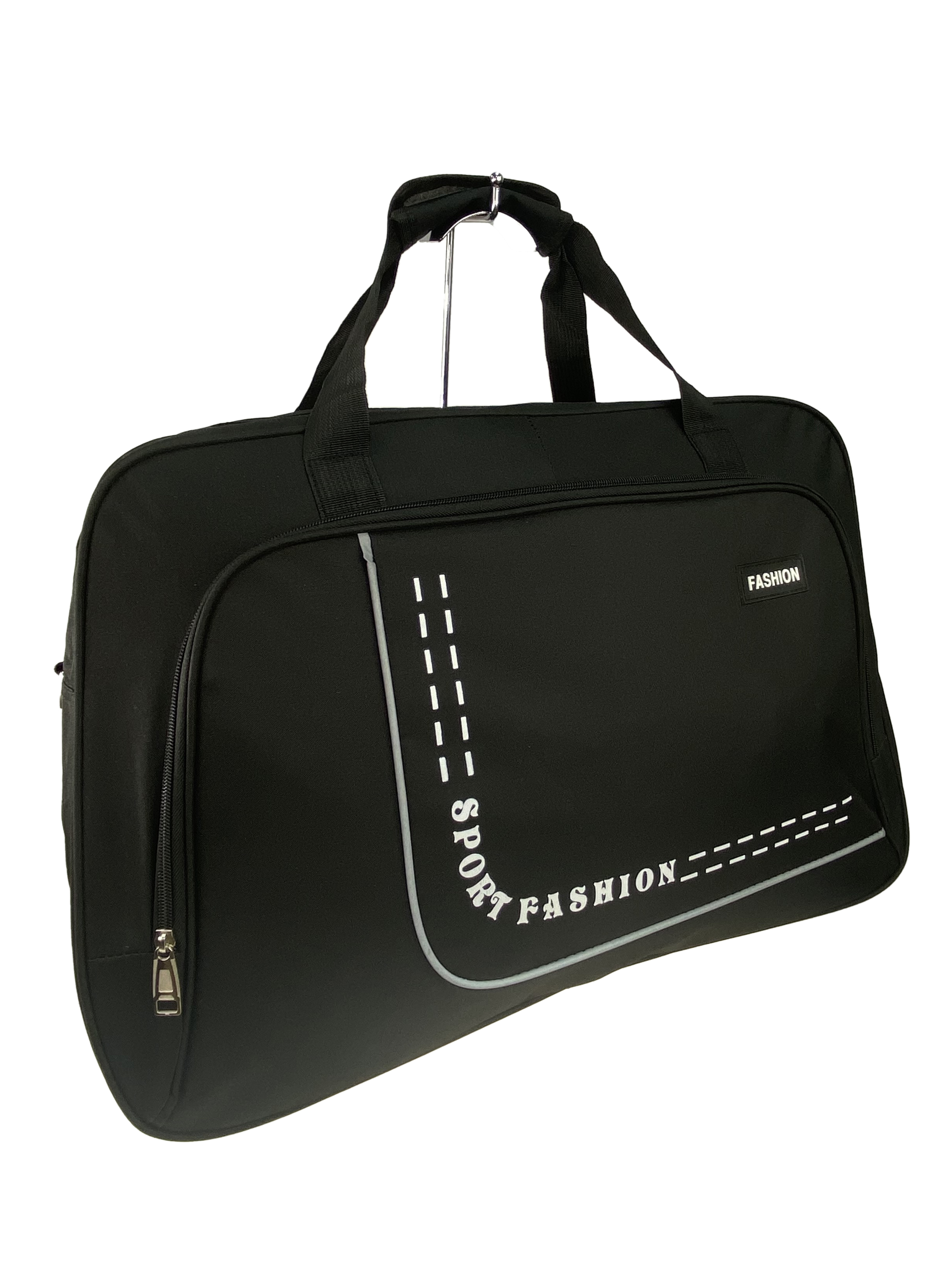 На фото 1 - Большая дорожно-спортивная сумка из текстиля, цвет чёрный с белым