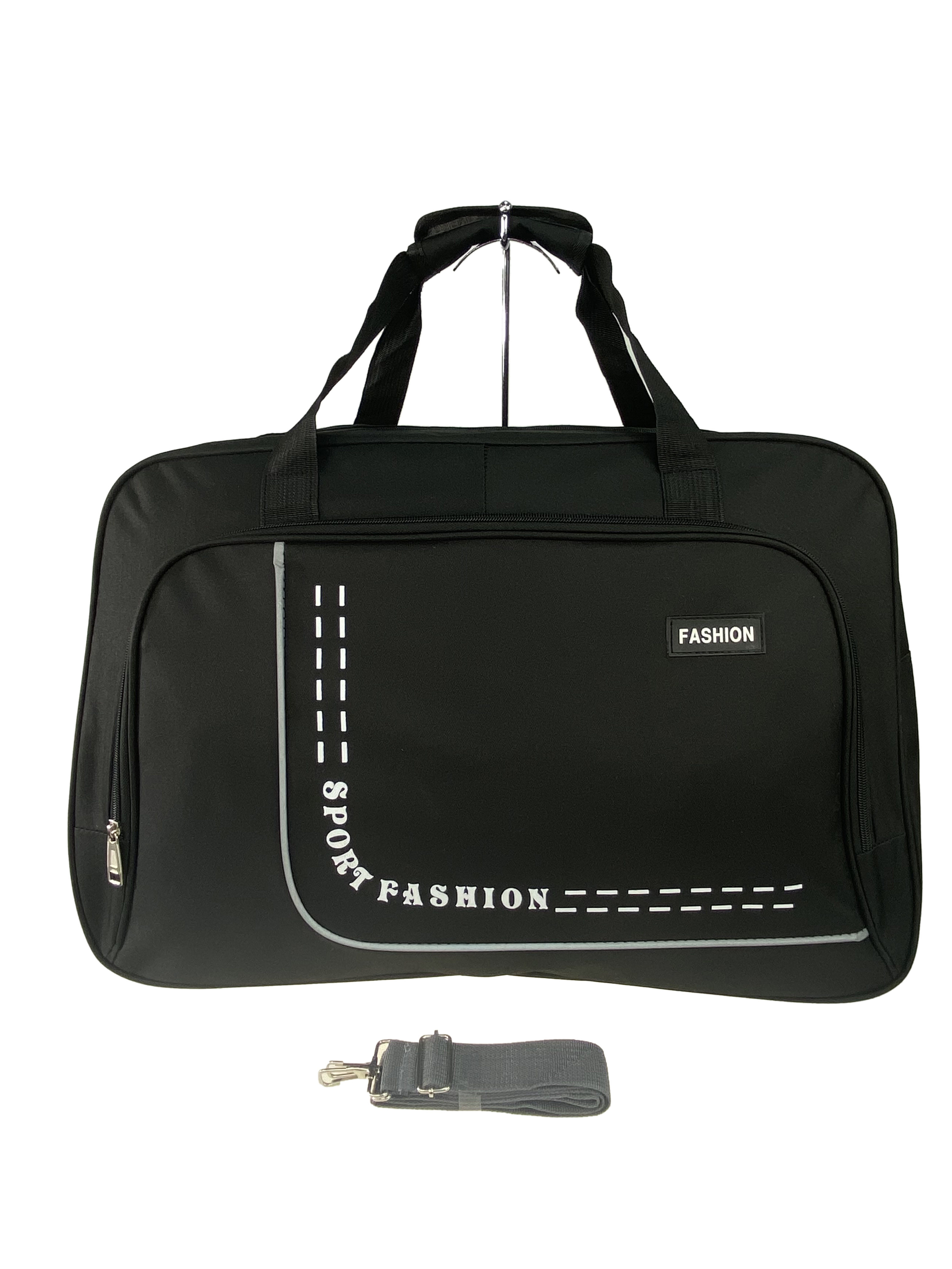 На фото 2 - Большая дорожно-спортивная сумка из текстиля, цвет чёрный с белым