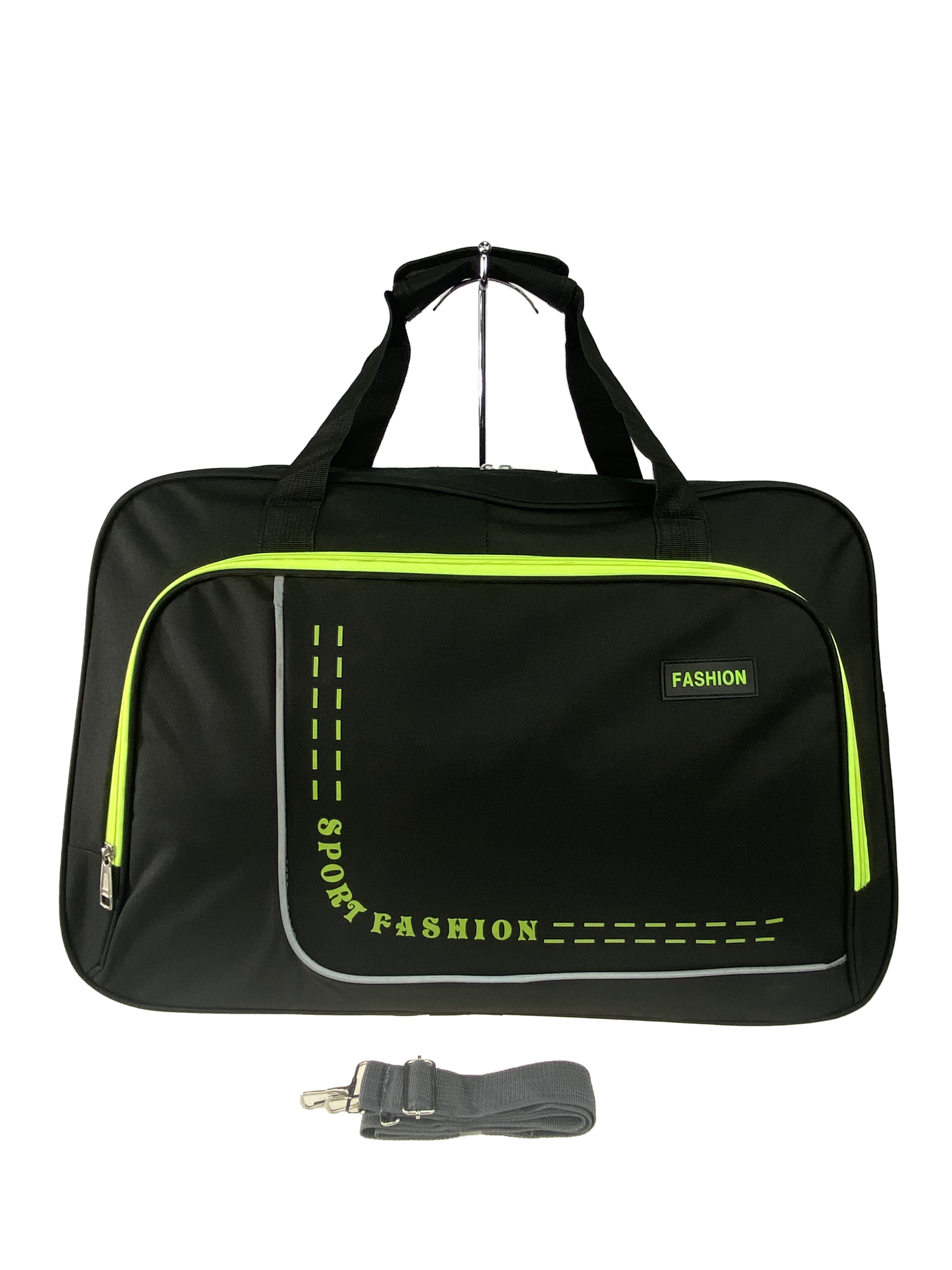 На фото 2 - Большая дорожно-спортивная сумка из текстиля, цвет чёрный с салатовым