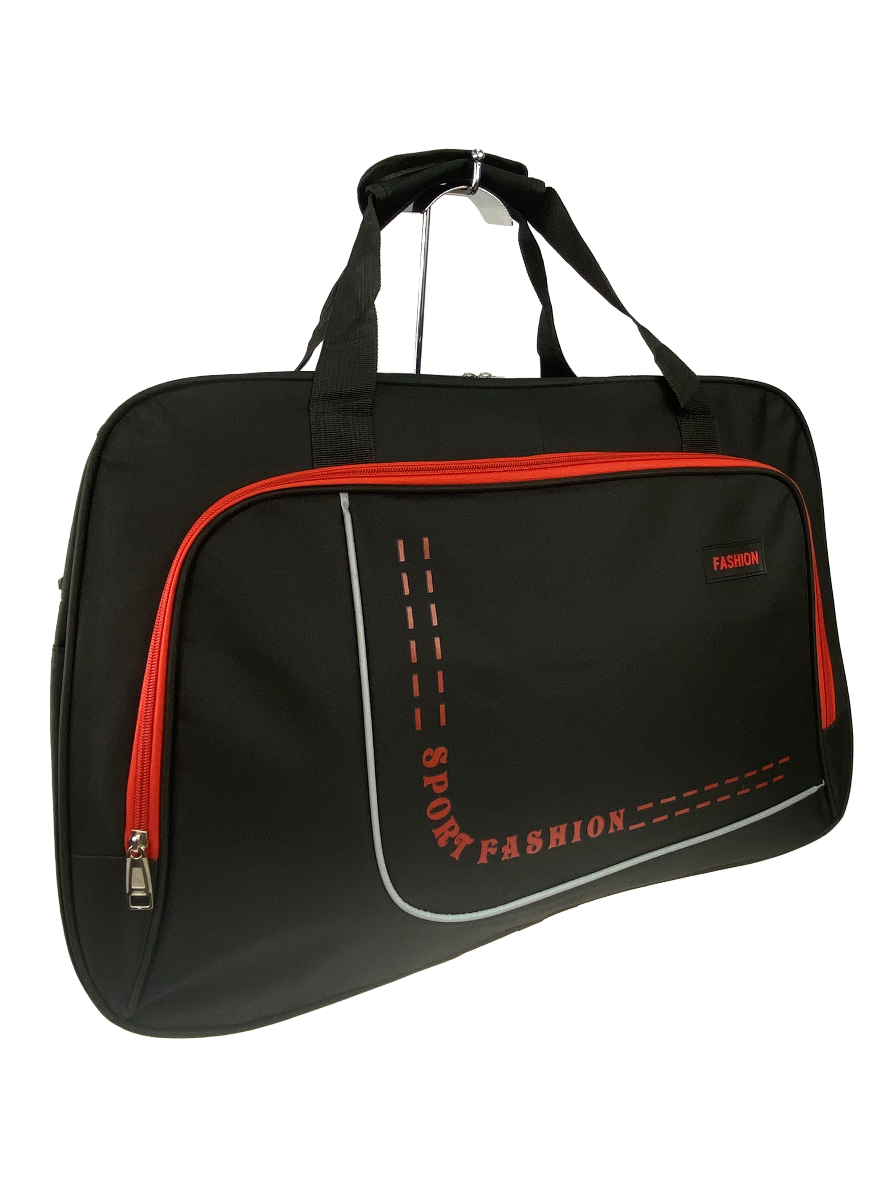 На фото 1 - Большая дорожно-спортивная сумка из текстиля, цвет чёрный с красным