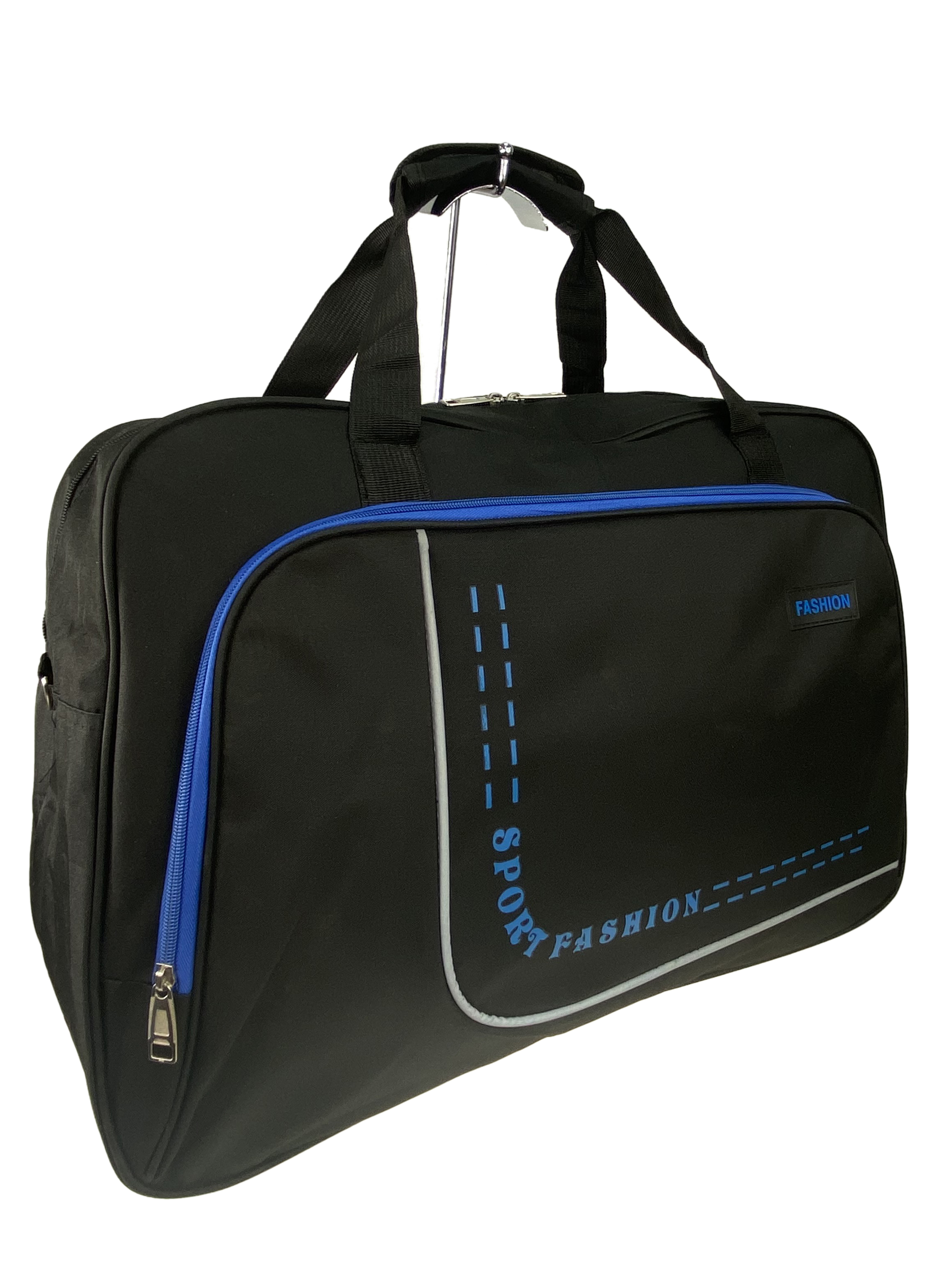 На фото 1 - Большая дорожно-спортивная сумка из текстиля, цвет чёрный с синим