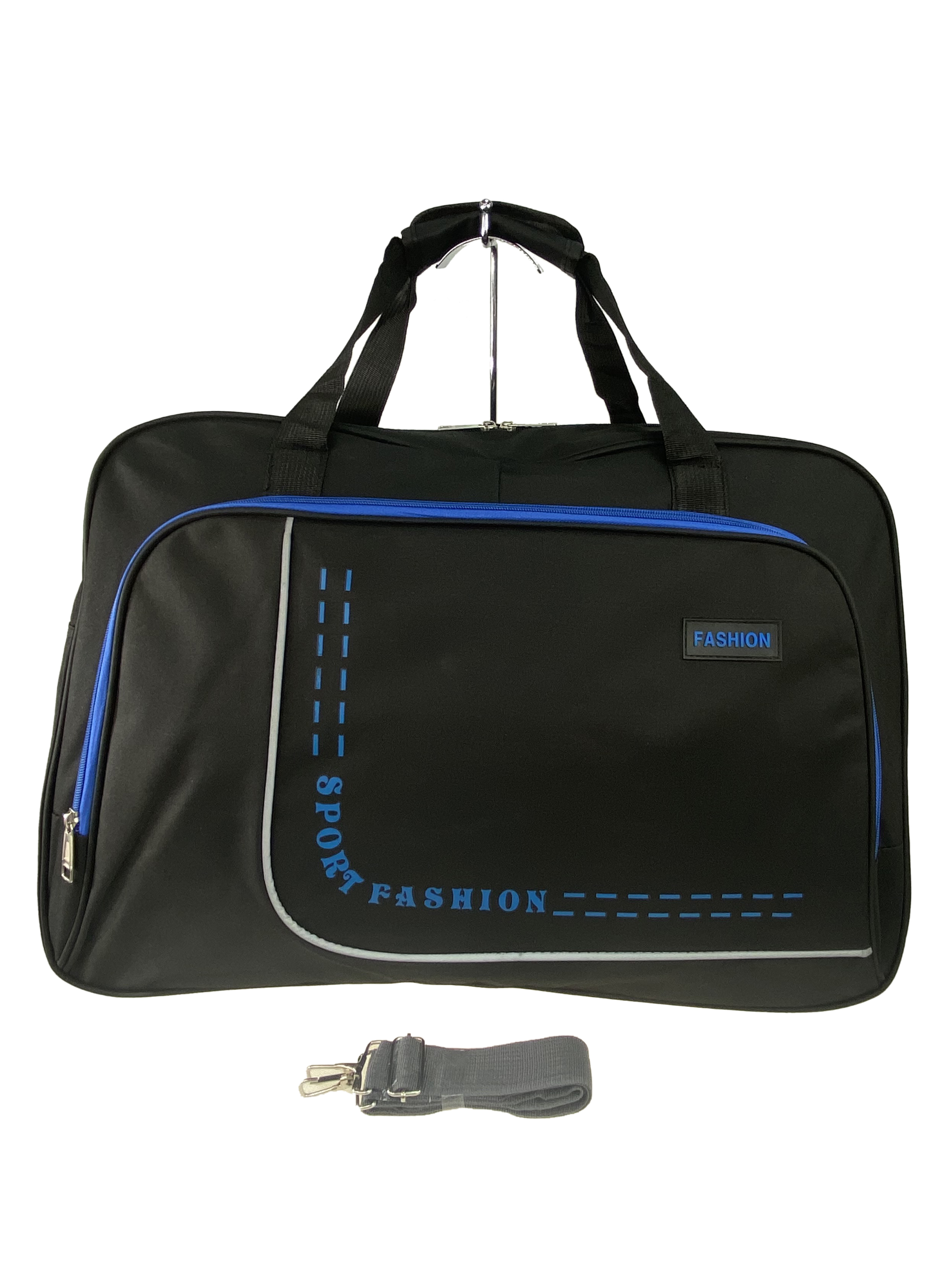 На фото 2 - Большая дорожно-спортивная сумка из текстиля, цвет чёрный с синим