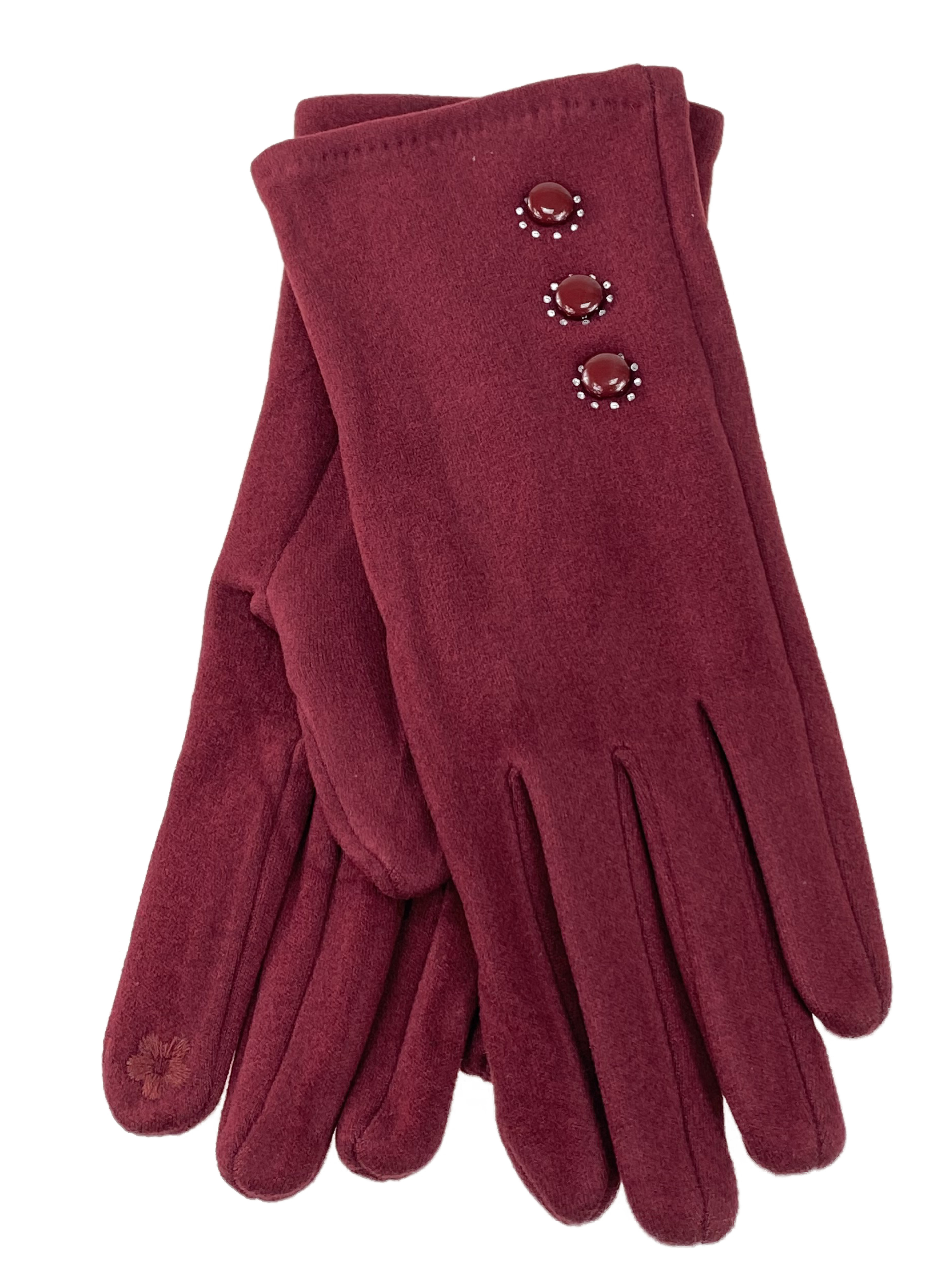 На фото 1 - Велюровые демисезонные перчатки, цвет бордо