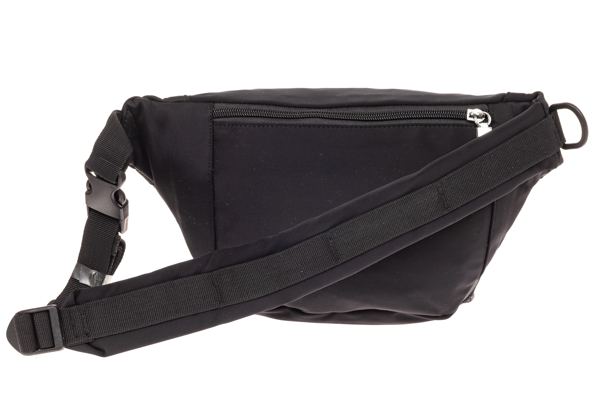 На фото 2 - Классическая поясная сумка из текстиля, цвет черный