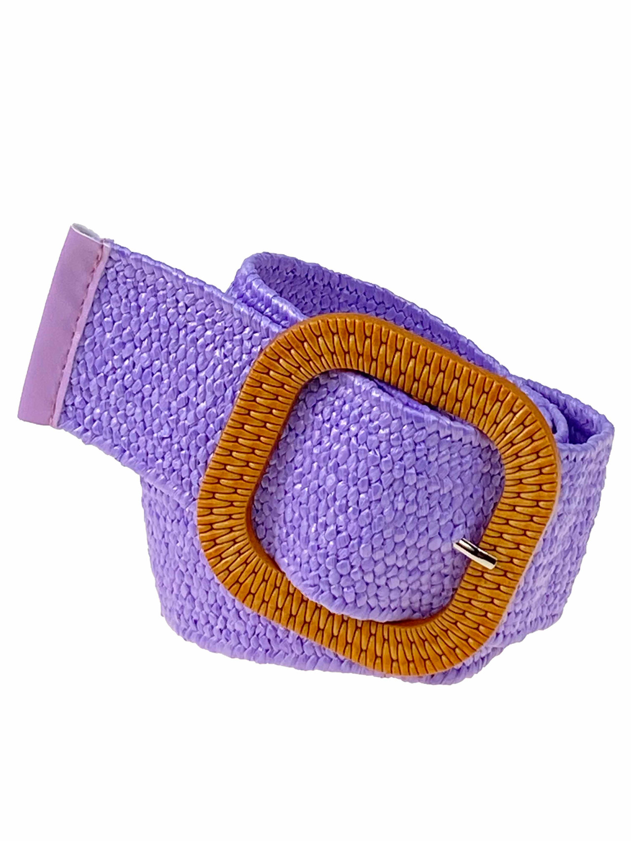 На фото 1 - Ремень женский  плетеный из соломы, цвет фиолетовый