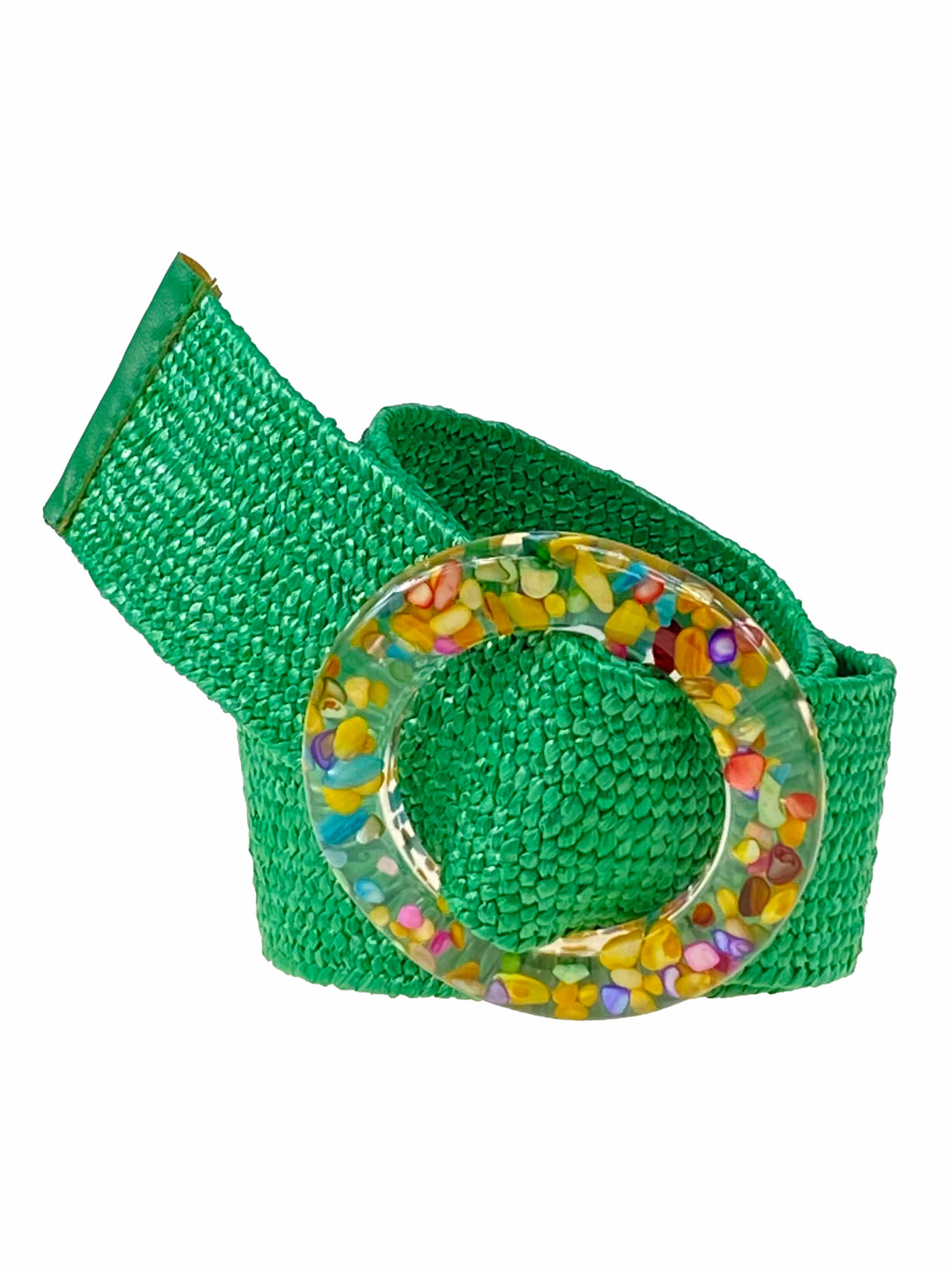 На фото 1 - Ремень женский  плетеный из соломы, цвет зеленый