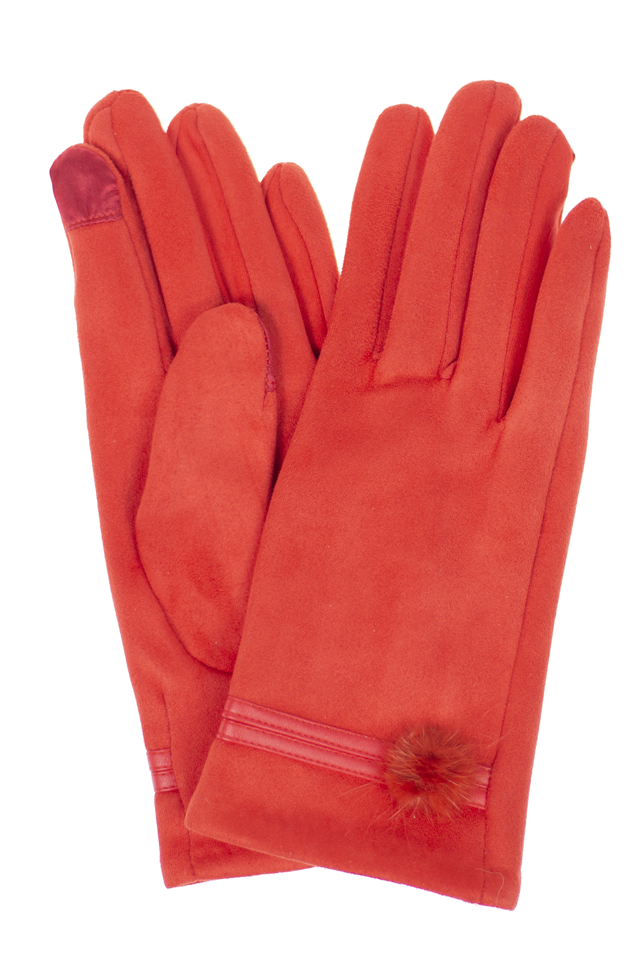 На фото 1 - Классические женские перчатки из велюра, цвет красный