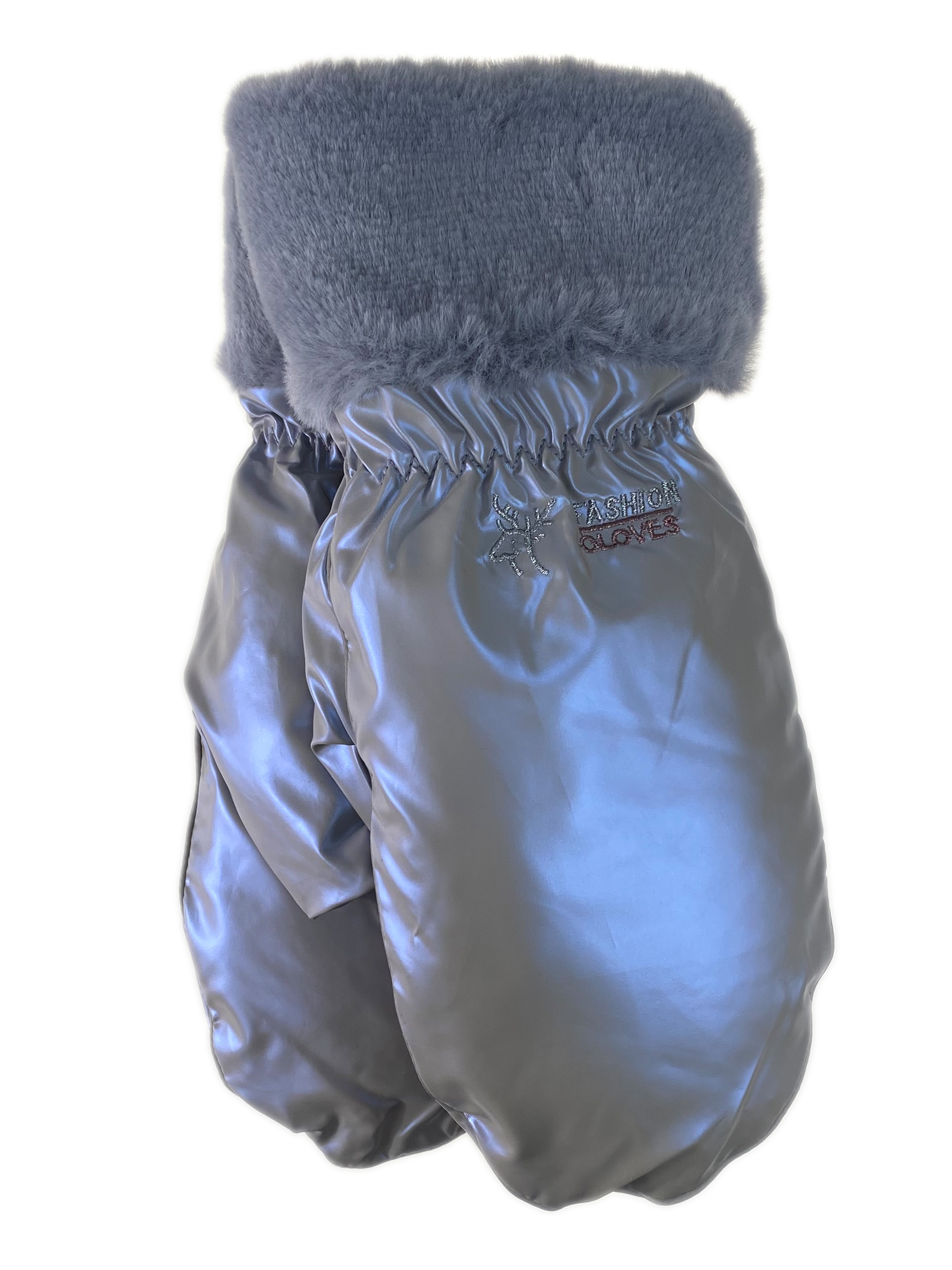 На фото 1 - Зимние женские варежки с подкладом из искусственного меха цвет серый