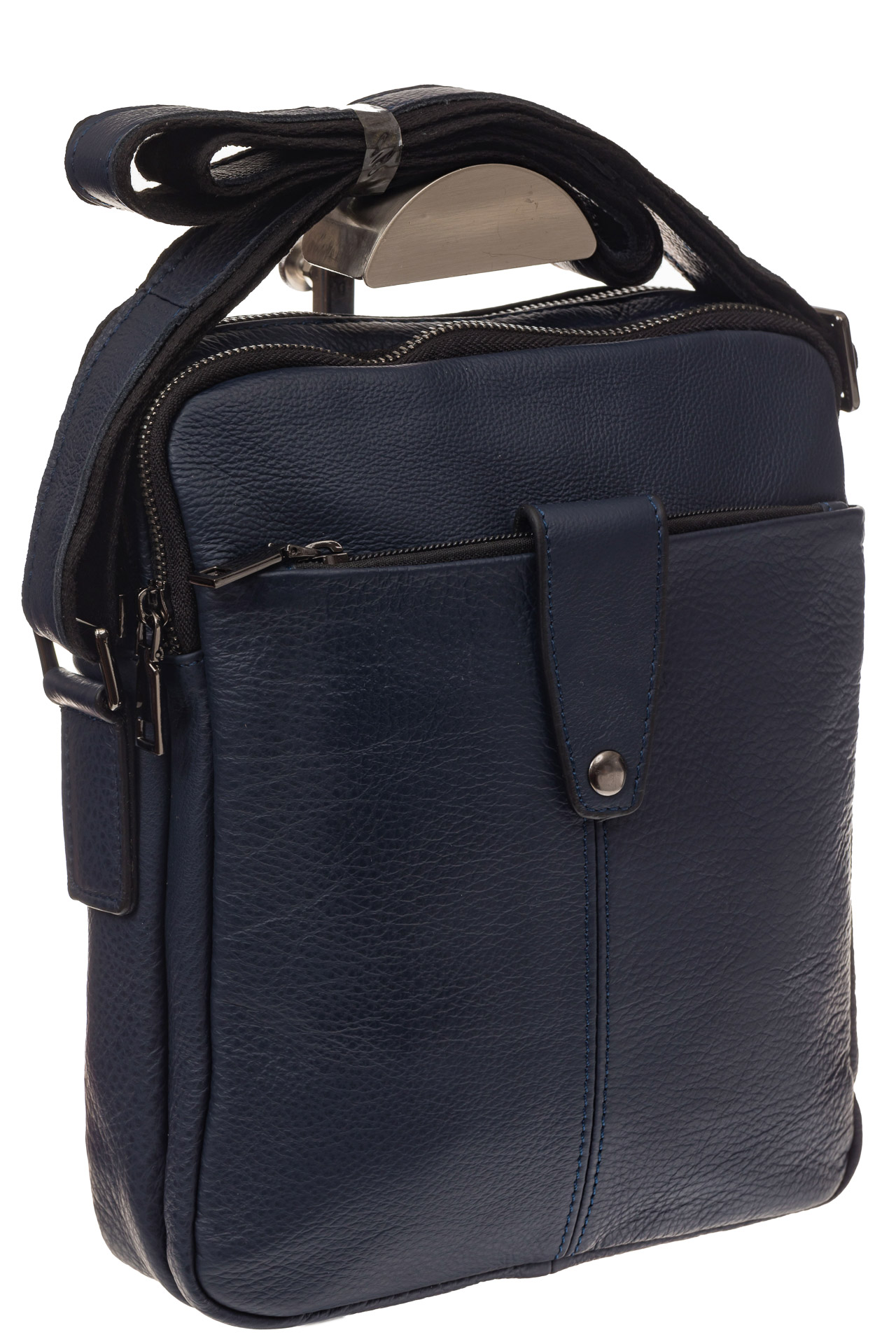 На фото 1 - Мужская сумка из натуральной кожи, цвет синий