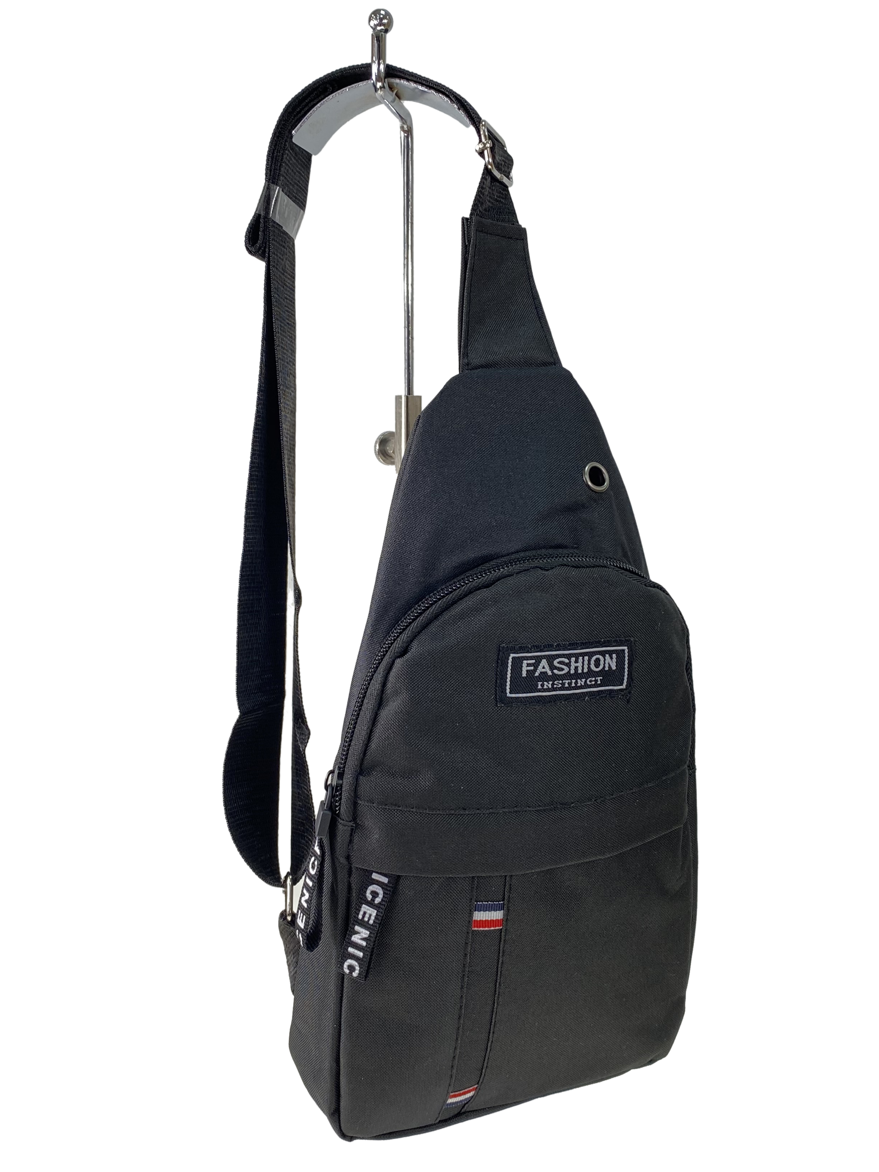 На фото 1 - Молодёжная сумка-слинг из текстиля, цвет чёрный