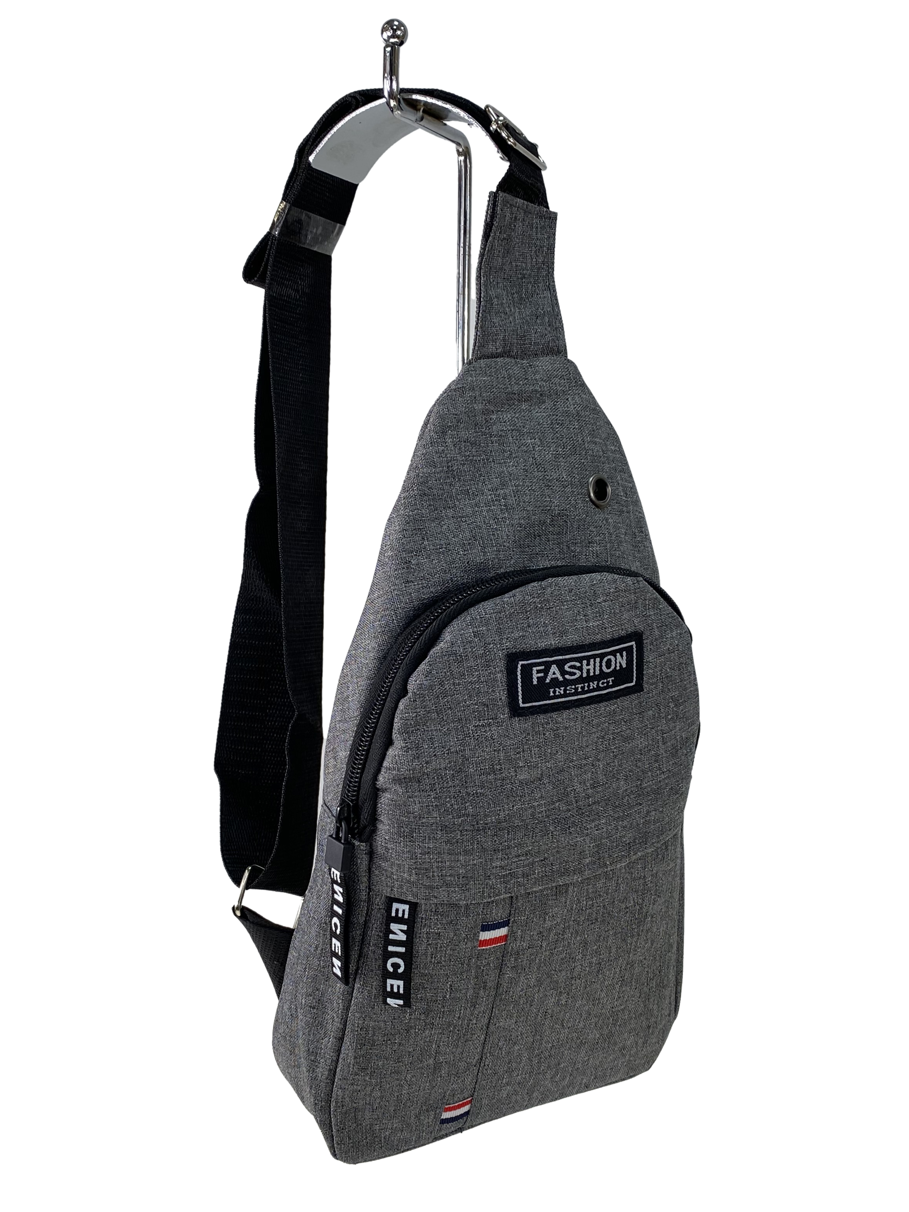 На фото 1 - Молодёжная сумка-слинг из текстиля, цвет серый