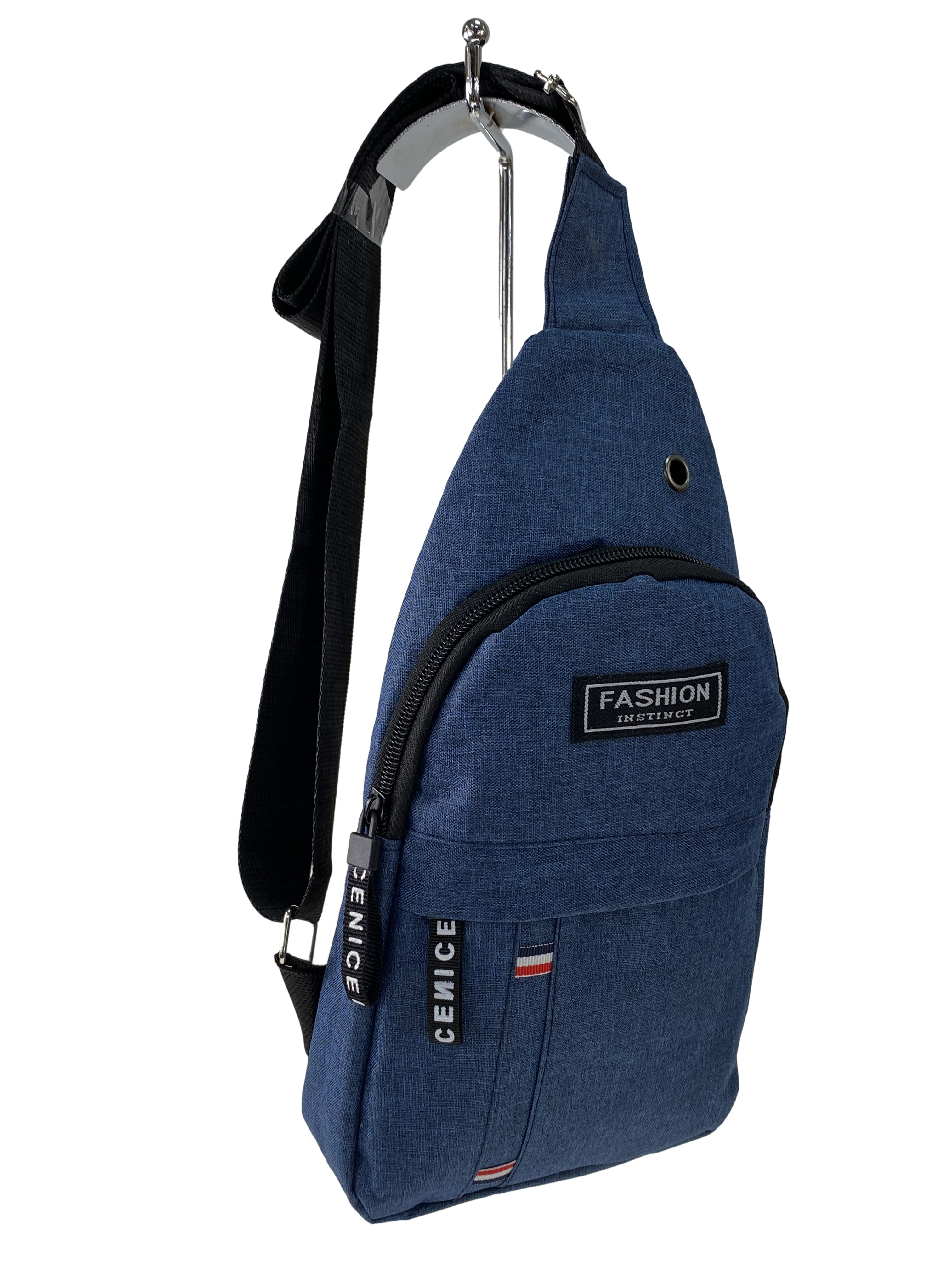 На фото 1 - Молодёжная сумка-слинг из текстиля, цвет тёмно-синий