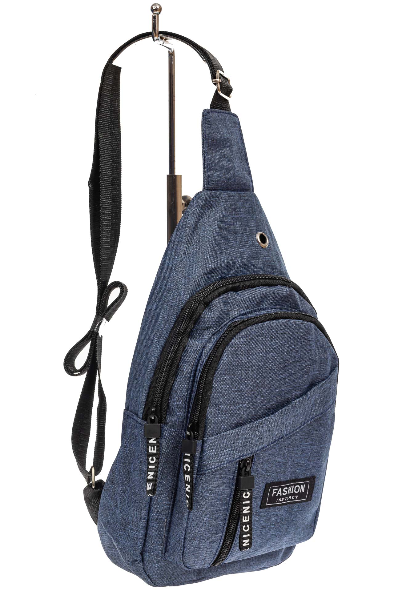 На фото 1 - Тканевая сумка-слинг, цвет синий