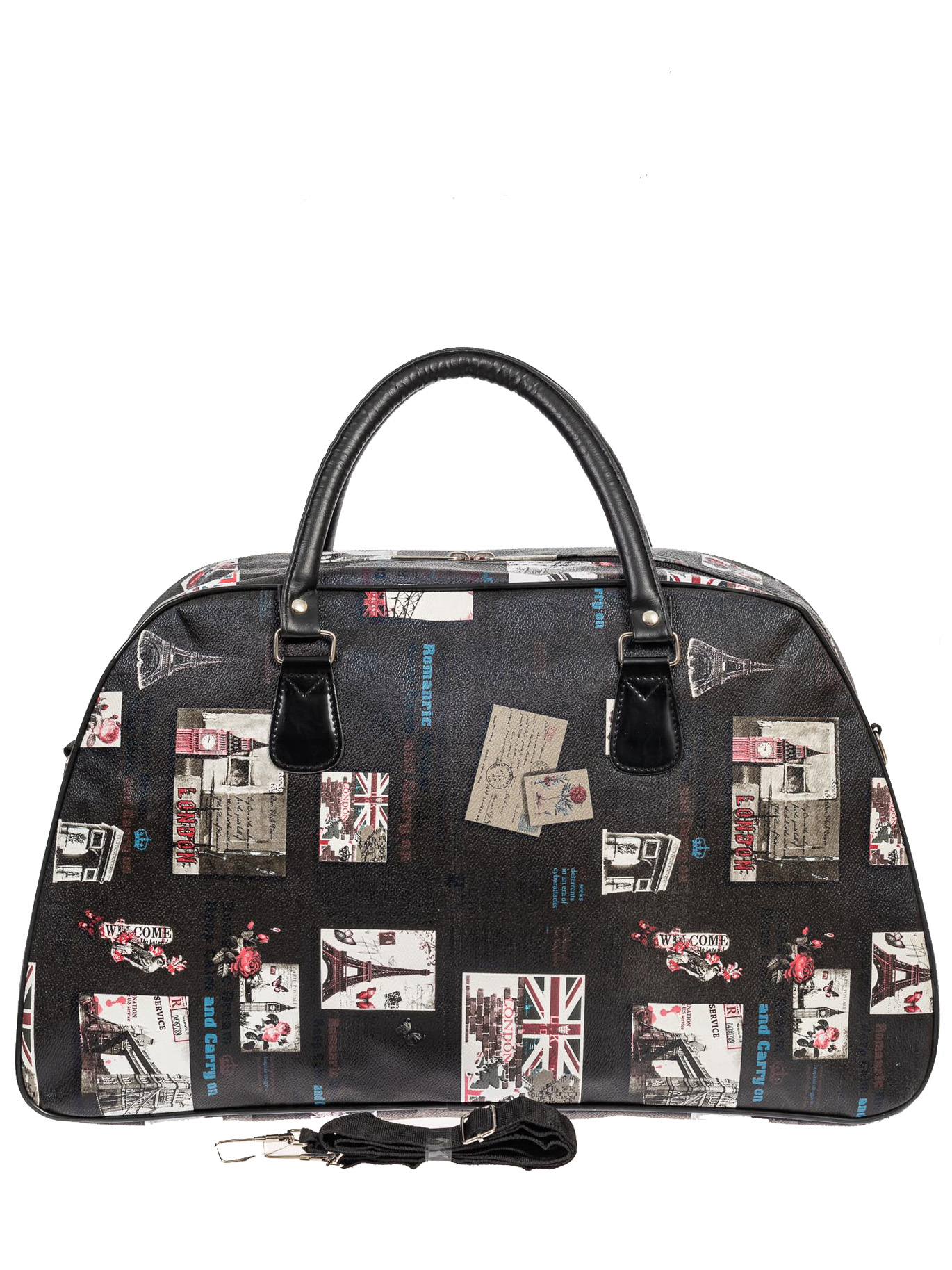 На фото 2 - Женская дорожная сумка из ПВХ с принтом, цвет тёмно-серый