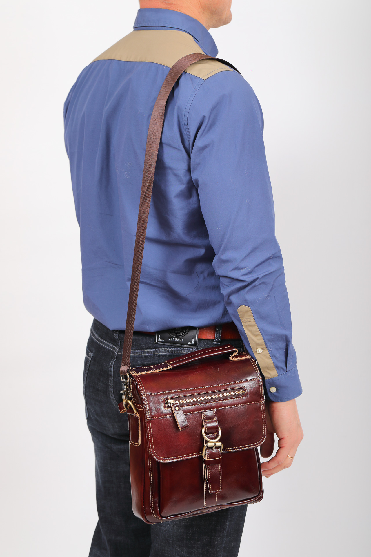 На фото 5 - Мужская сумка планшет из натуральной кожи, цвет коричневый