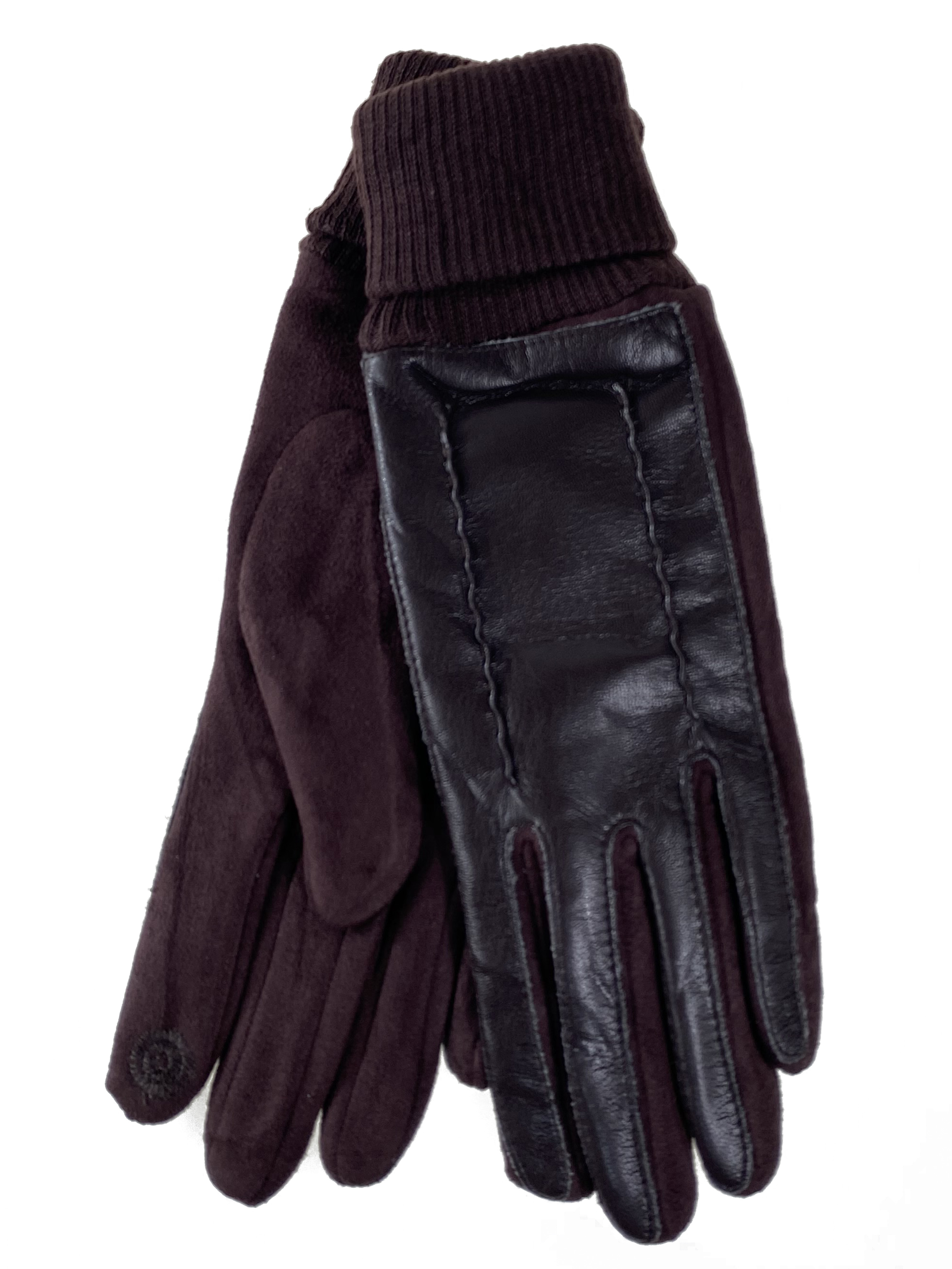 На фото 1 - Кожаные женские перчатки на флисе, цвет коричневый
