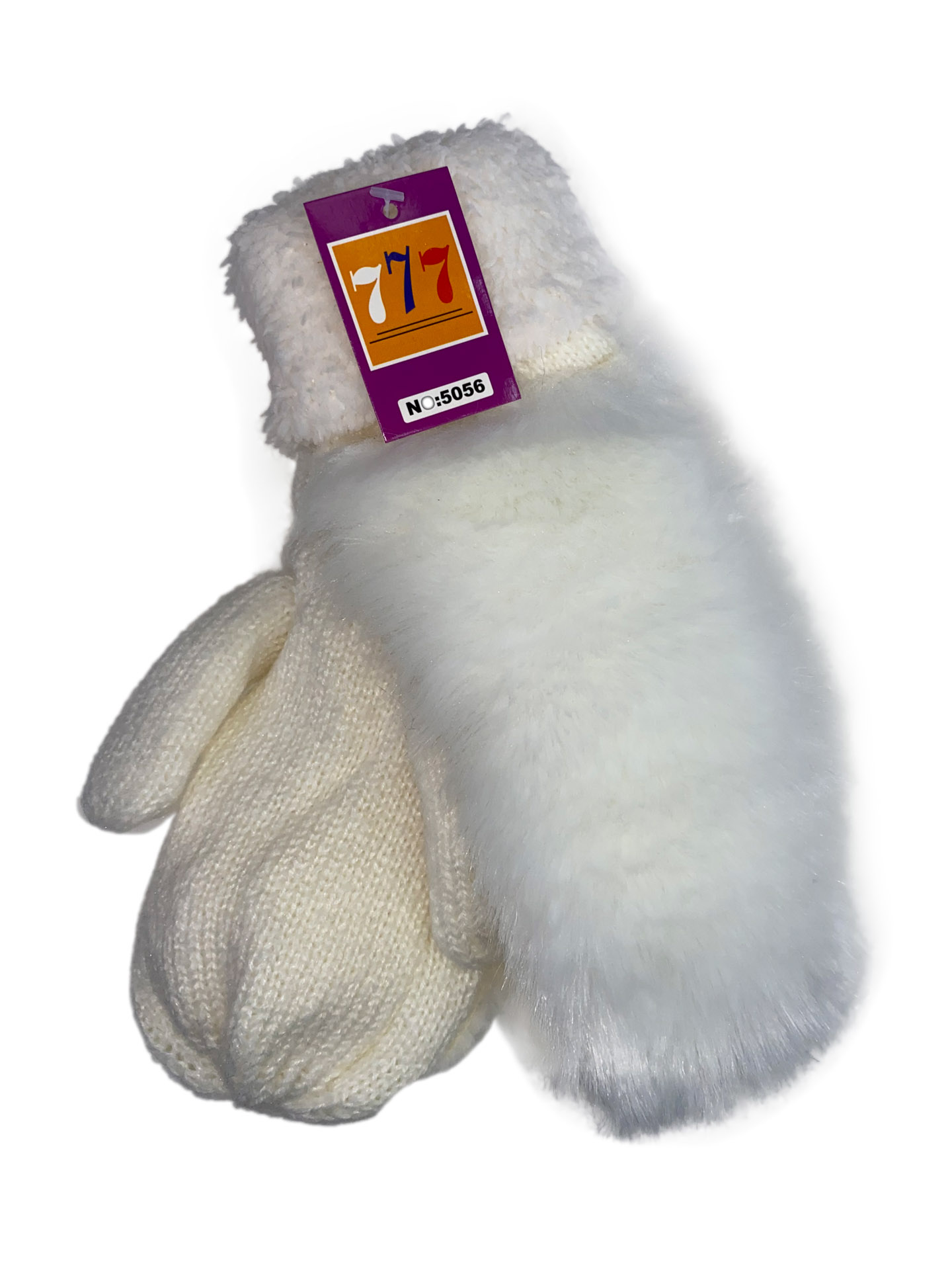 На фото 1 - Утеплённые женские варежки из шерсти и искусственного меха, цвет белый
