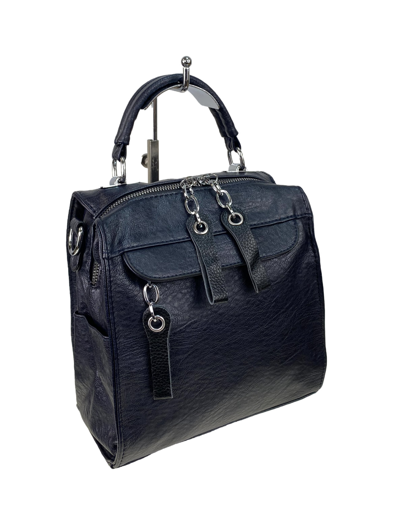 На фото 2 - Женская сумка-рюкзак трансформер из искусственной кожи, цвет синий