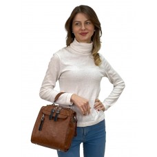 На фото 1 - Женская сумка-рюкзак трансформер из искусственной кожи, цвет коричневый