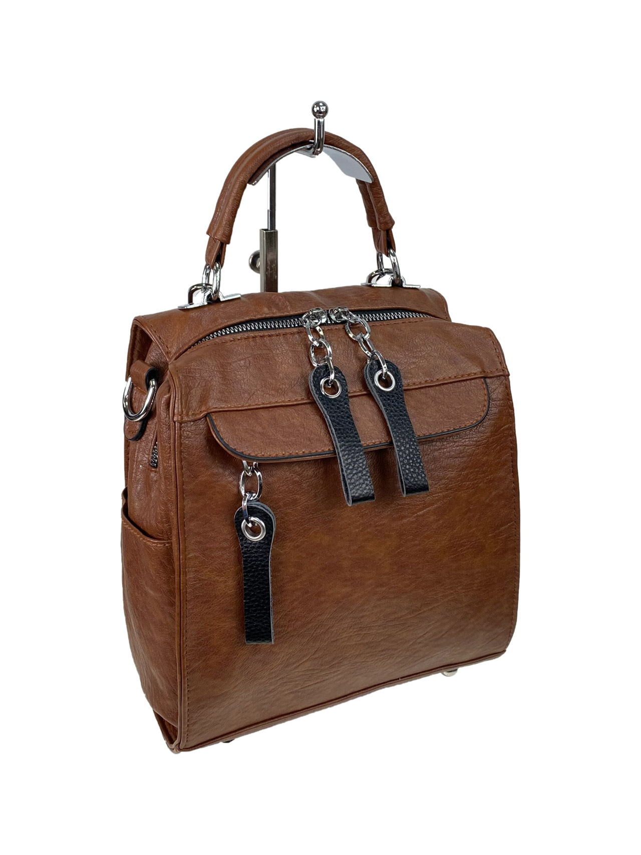 На фото 2 - Женская сумка-рюкзак трансформер из искусственной кожи, цвет коричневый