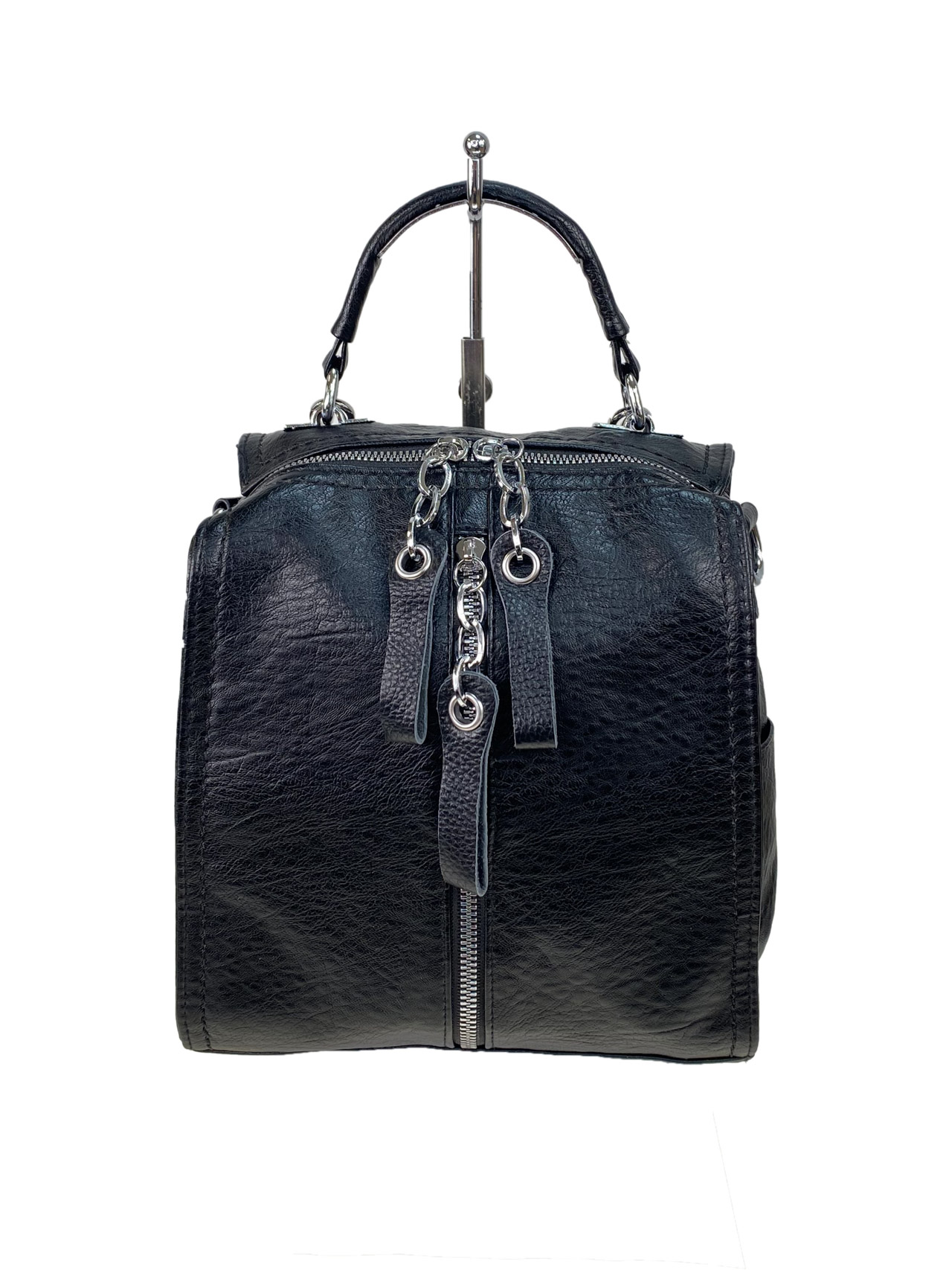 На фото 3 - Женская сумка-рюкзак трансформер из искусственной кожи, цвет черный