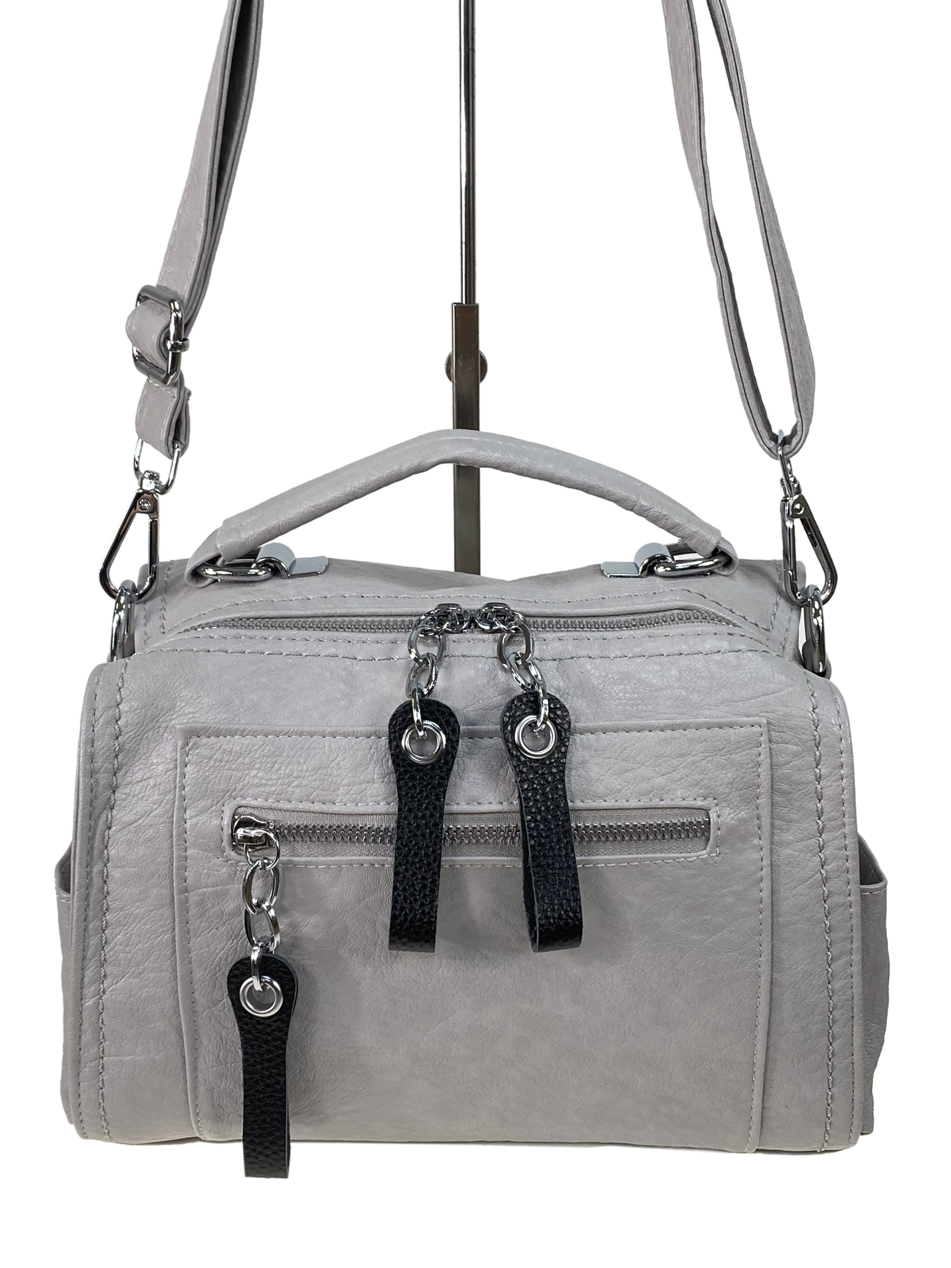 На фото 2 -  Женская сумка из искусственной кожи, цвет серый