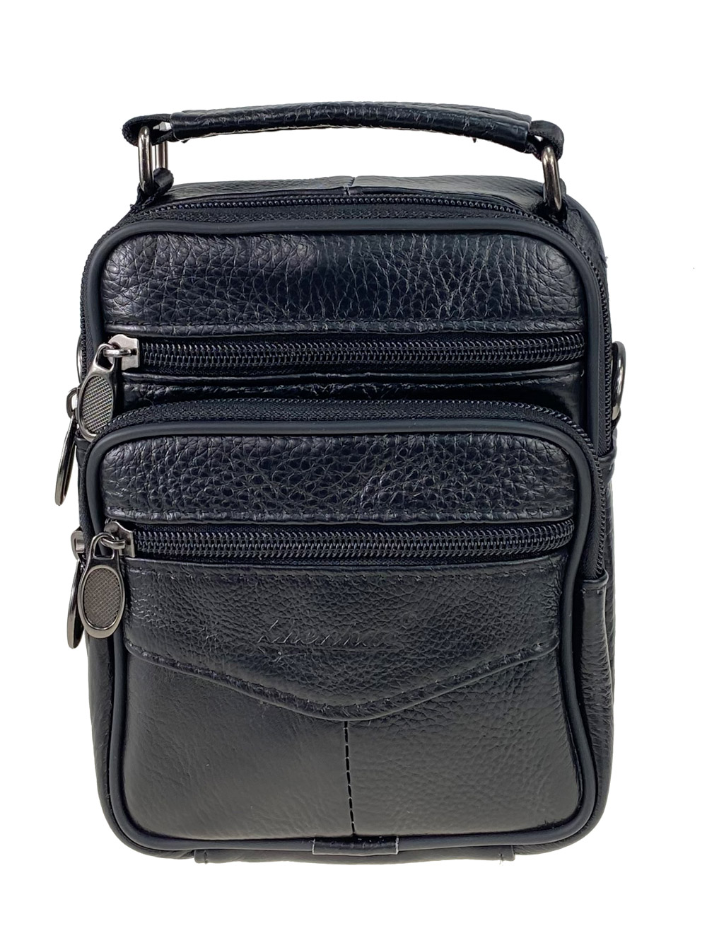 На фото 2 - Маленькая мужская сумка из фактурной натуральной кожи, чёрный цвет