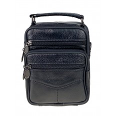 На фото 2 - Маленькая мужская сумка из фактурной натуральной кожи, чёрный цвет