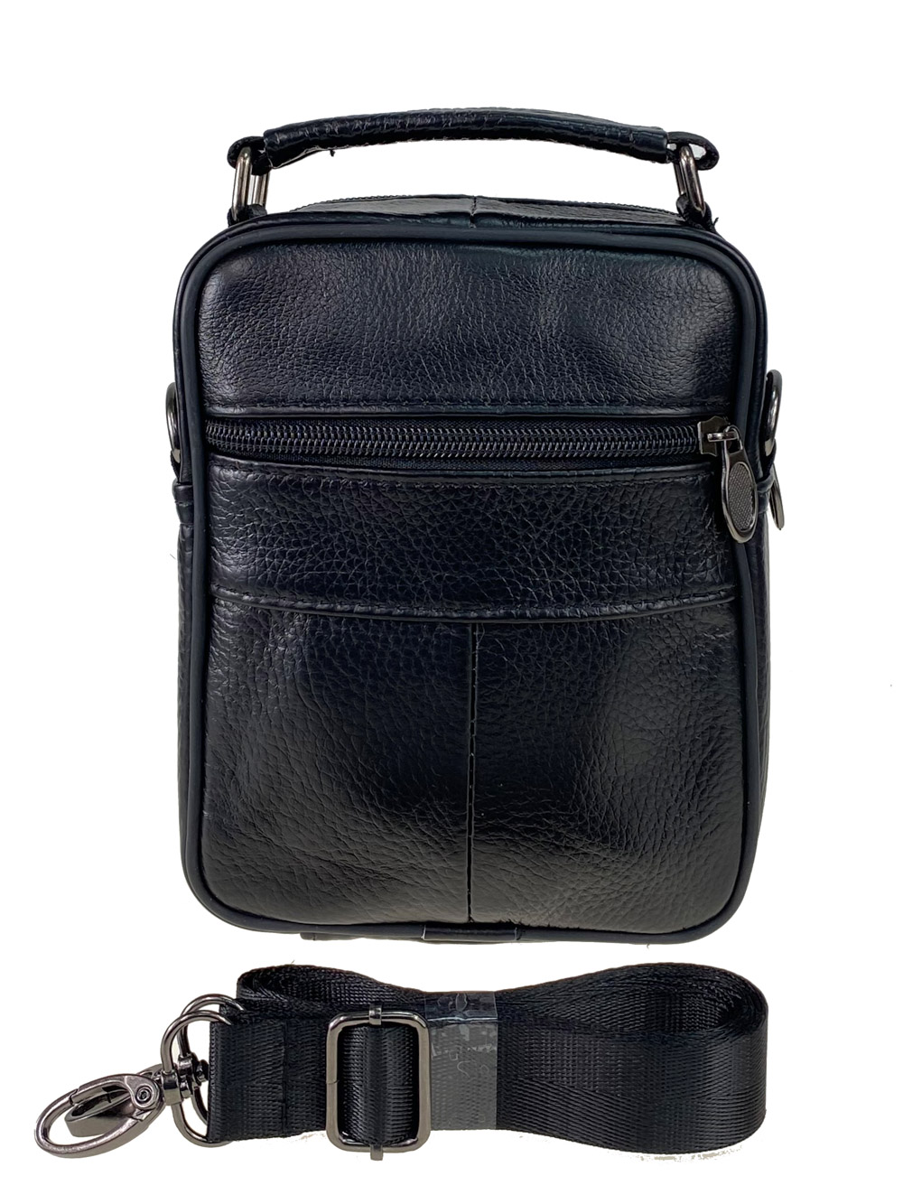 На фото 3 - Маленькая мужская сумка из фактурной натуральной кожи, чёрный цвет