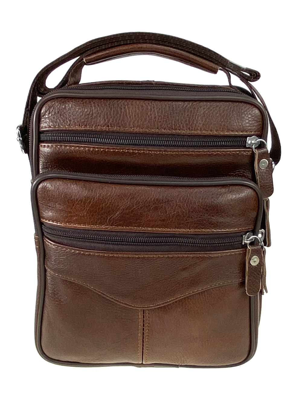 На фото 2 - Кожаная мужская сумка через плечо, цвет коричневый