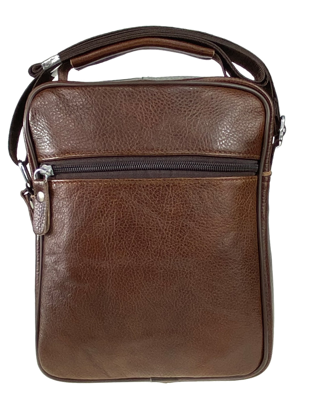 На фото 3 - Кожаная мужская сумка через плечо, цвет коричневый