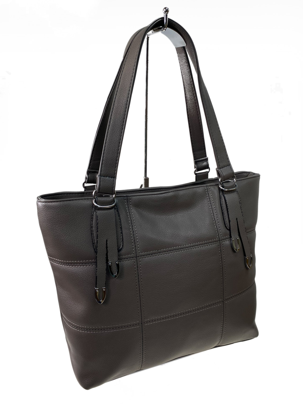 На фото 1 - Женская сумка из искусственной кожи, цвет серый