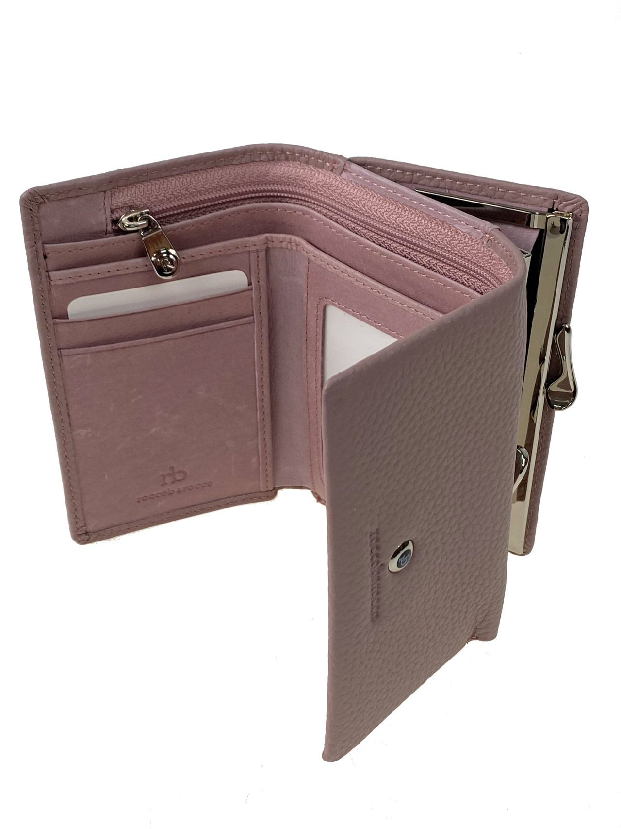 На фото 2 - Женский кошелёк с фермуаром из натуральной кожи, цвет пудра