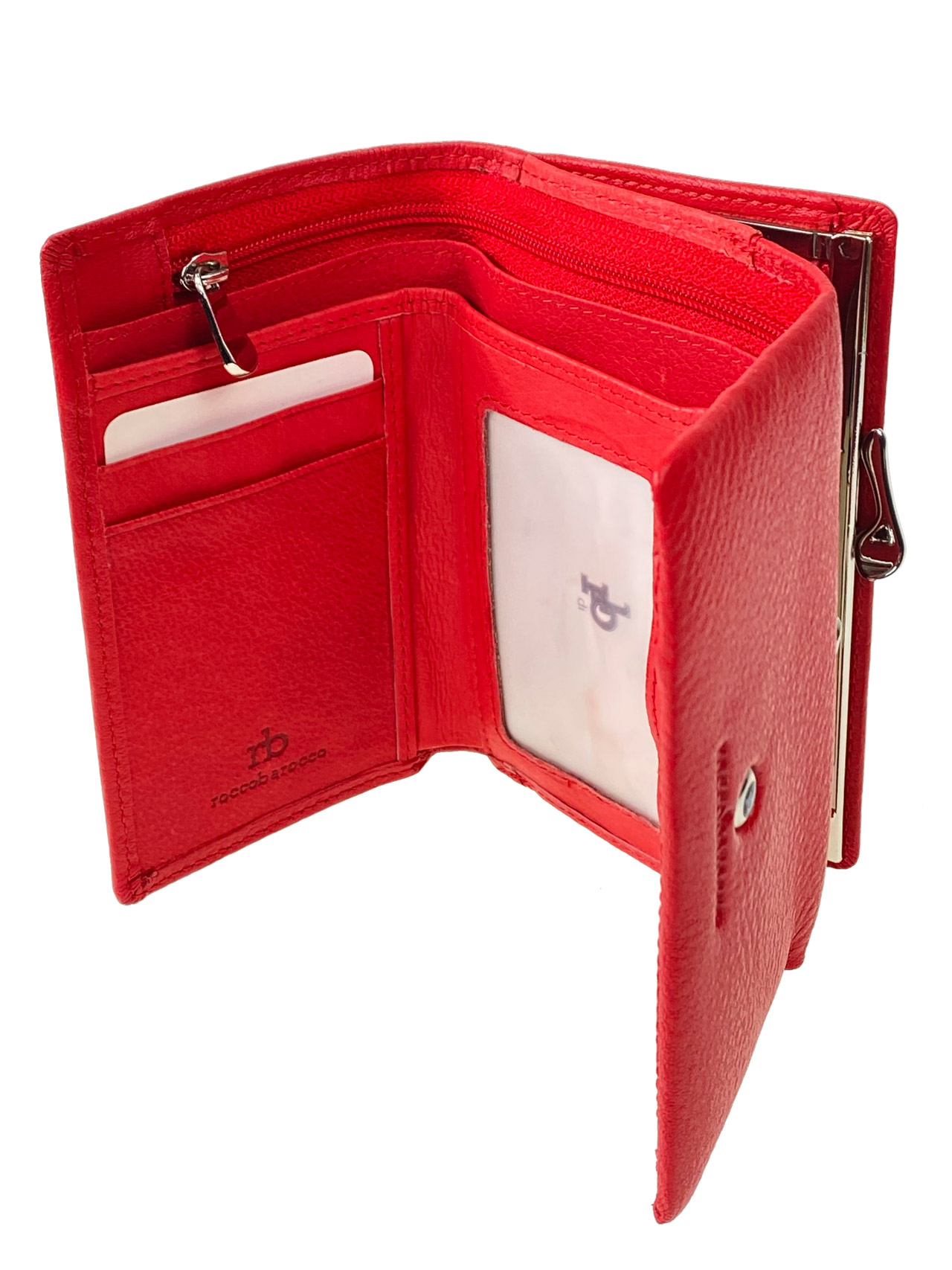 На фото 2 - Женский кошелёк с фермуаром из натуральной кожи, цвет красный