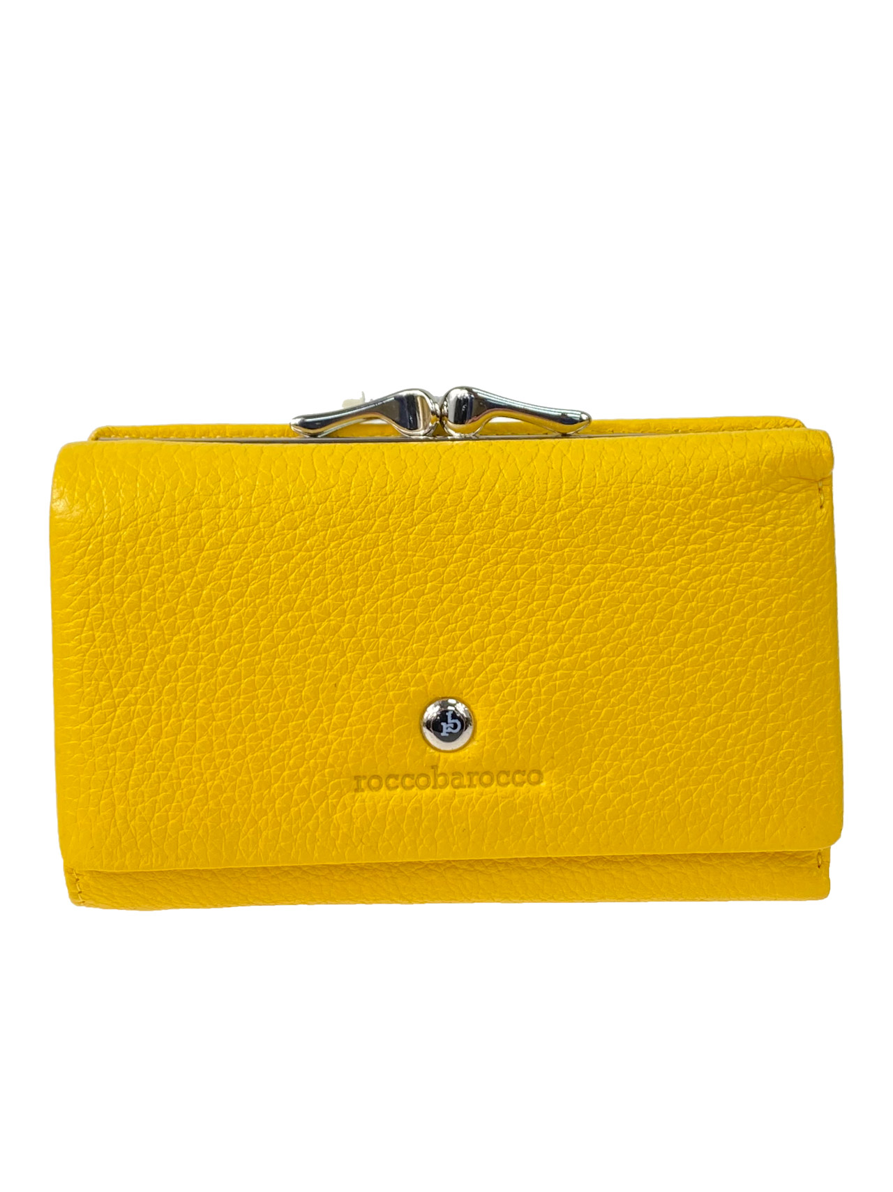 На фото 1 - Женский кошелёк с фермуаром из натуральной кожи, цвет желтый
