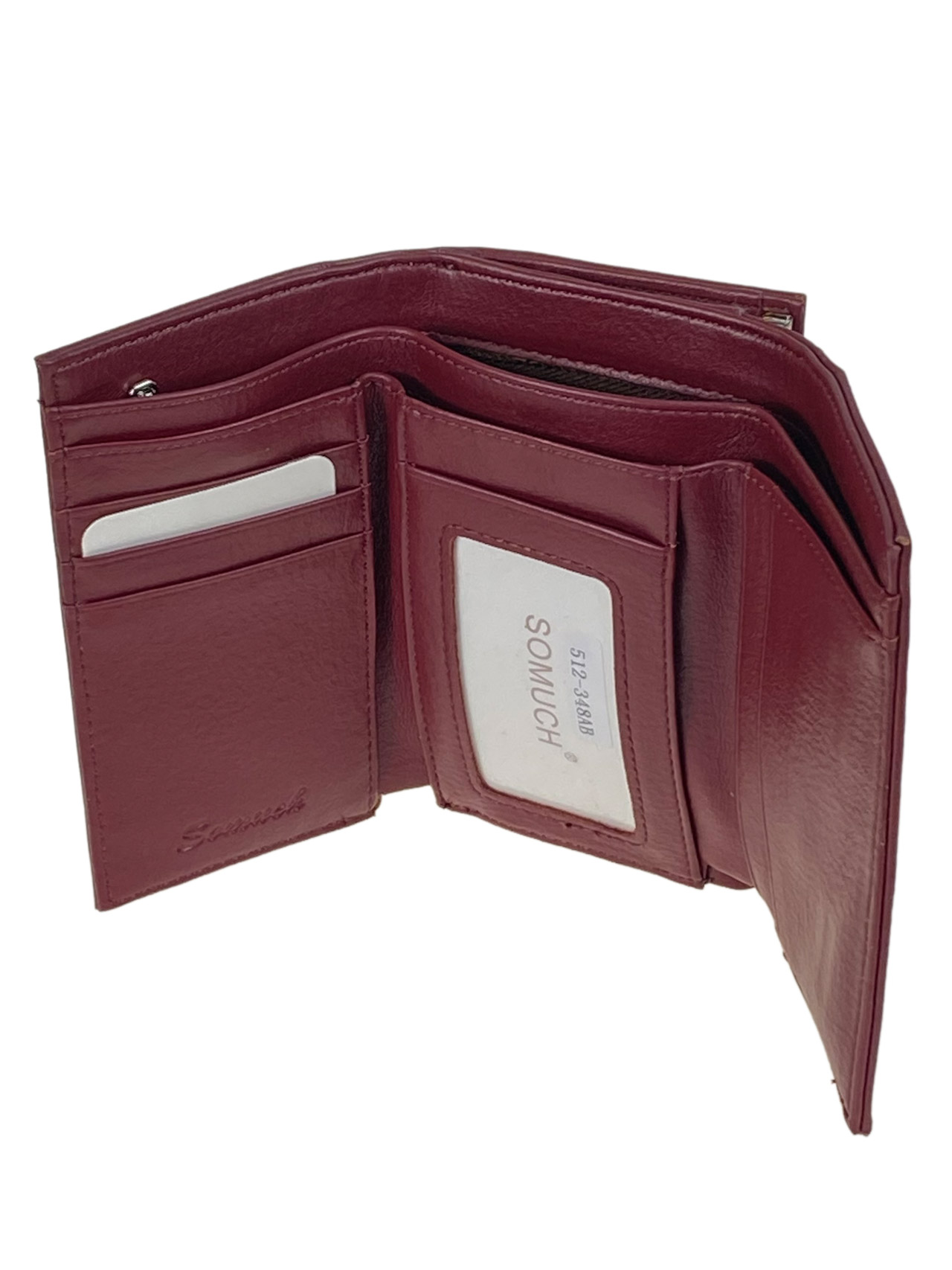 На фото 2 - Женский кошелек с фермуаром из искусственной кожи, цвет бордовый