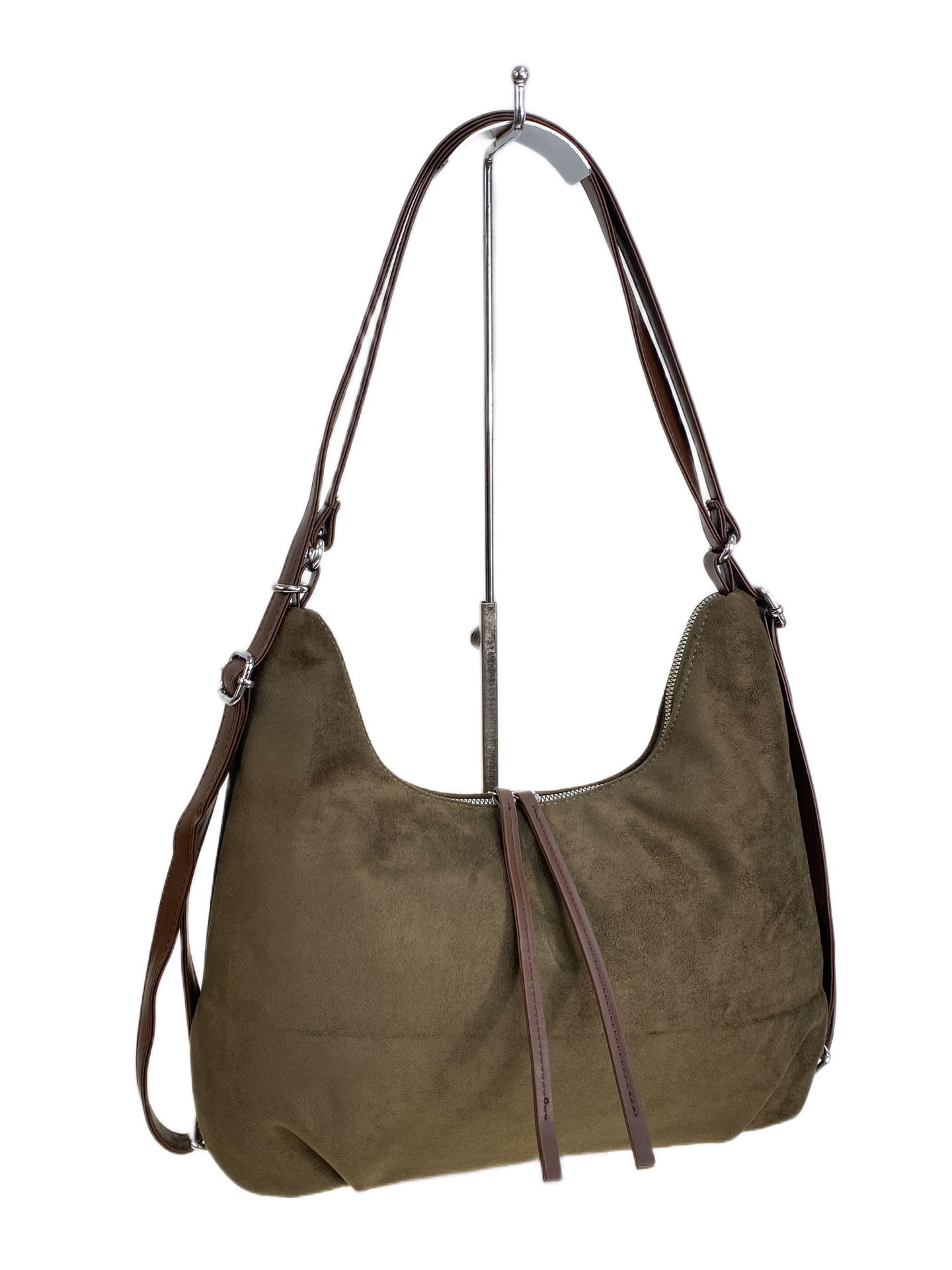 На фото 1 - Женская сумка из искусственной замши, цвет зеленый